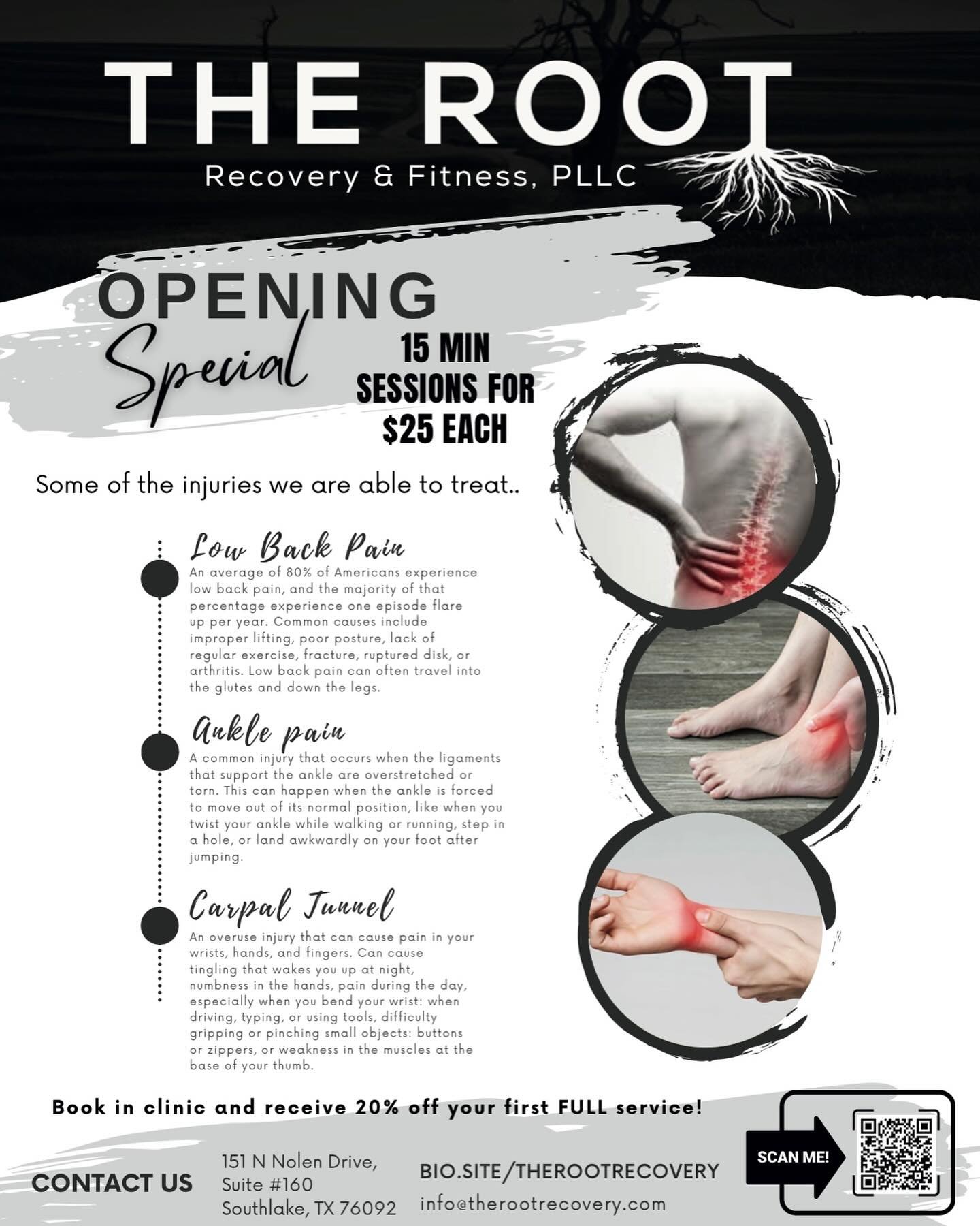 Alert alert!! 🚨✨ Opening Special headed your way!

If you are not sure if my treatment is right for you, I am offering 15 min &ldquo;mini&rdquo; sessions. It takes just 90-120 seconds to loosen up tight fascia! Fascia is a network of connective tiss