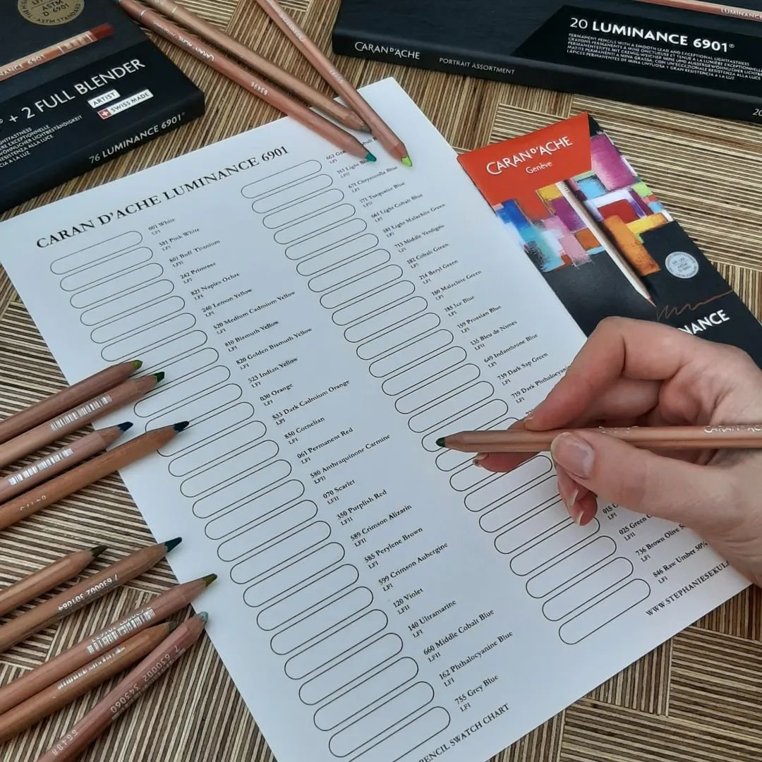 I designed a colour chart to swatch my Caran d'Ache pencils 🌟 

Some mindful colouring videos coming soon.
