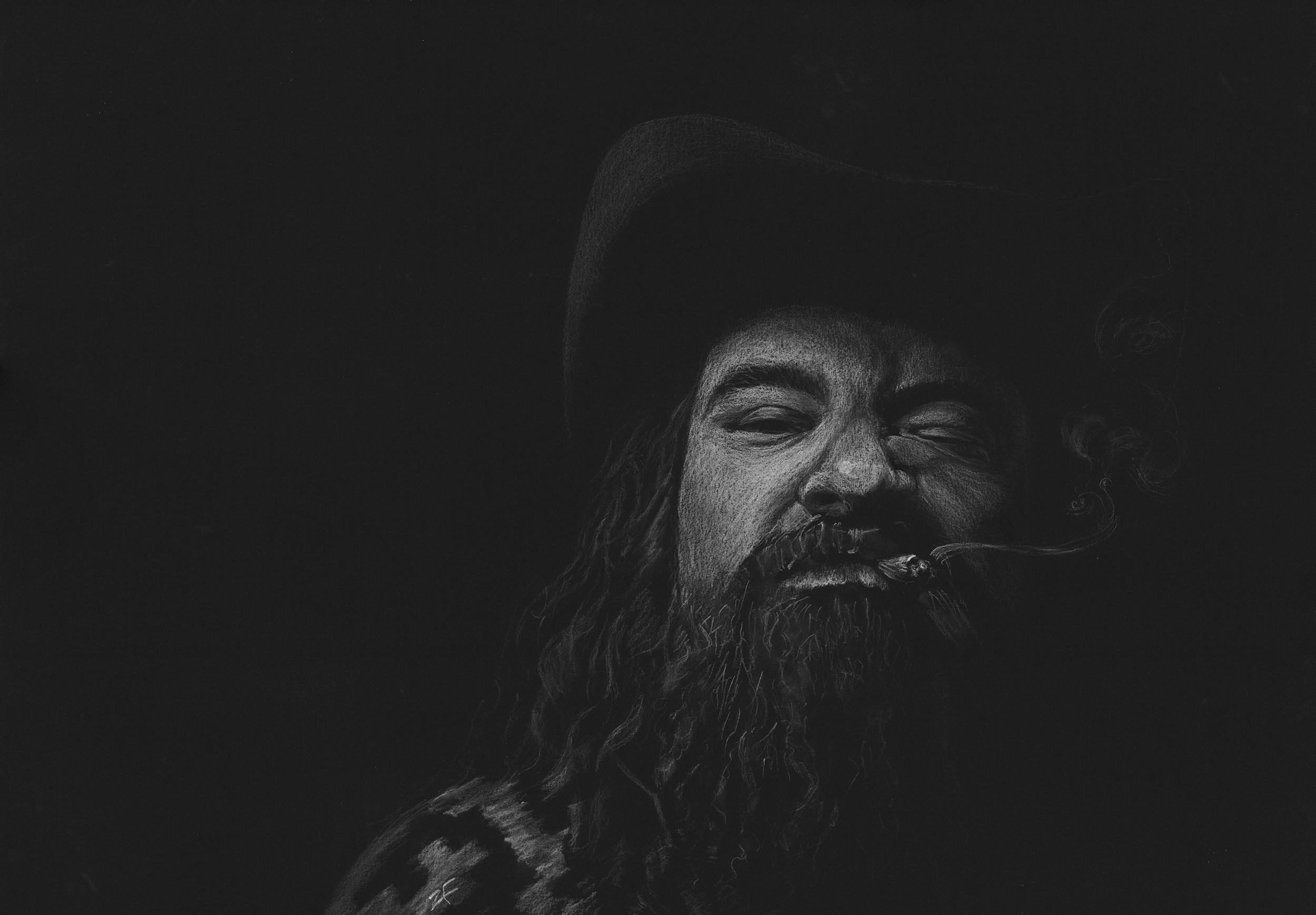 EXT. ELEVATION VIEW OF SLIPPERY BILL’S SALOON - DAY

Oso enters the frame and walks up to the WANTED sign posted on the inside window pane.

ANGLE ON OSO’S FACE. He draws a long puff from his cigar. The image of Yrrah and Oso crossfade with a slow zo