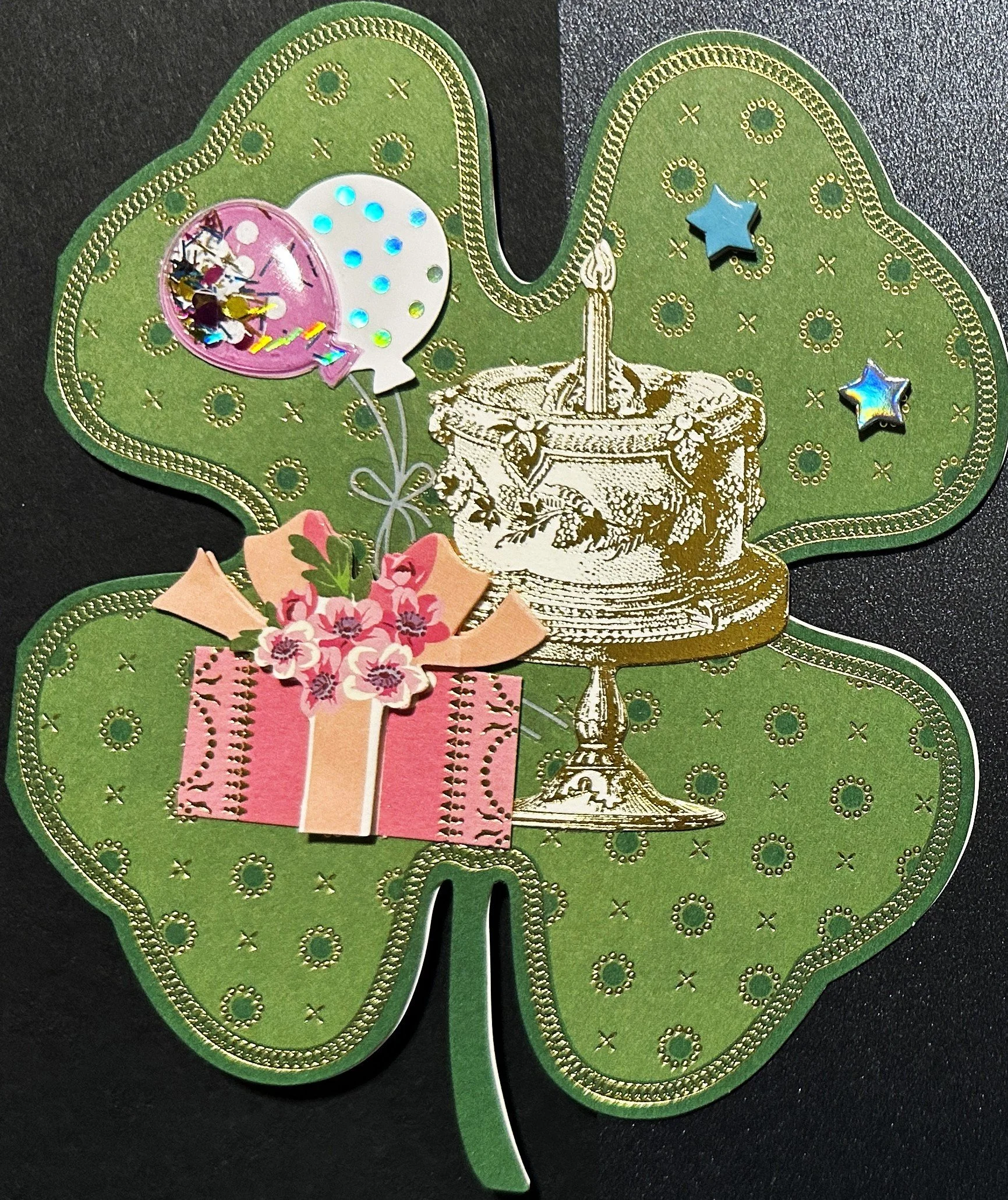 Shamrock with Birthday Cake, Presents, & Balloons