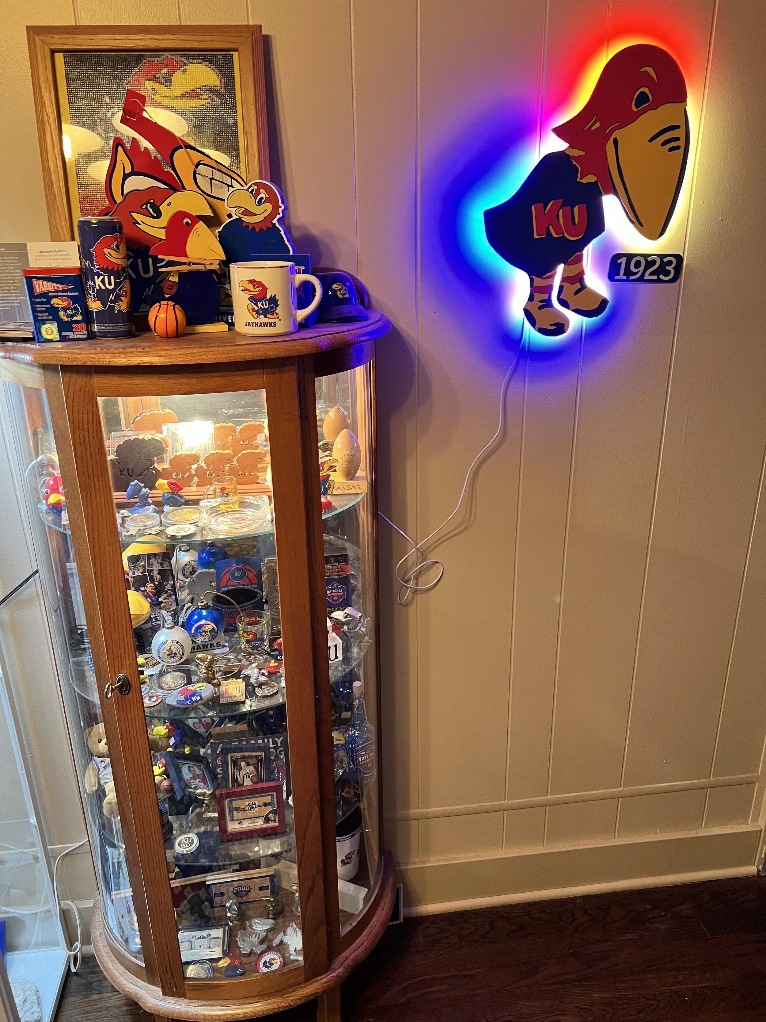 "I bought the 1923 illuminated Jayhawk for my wife, Jhawkmommy, for Christmas. It was the perfect addition to her Jayhawk collection. Thanks for such high quality signage."
Larry S.