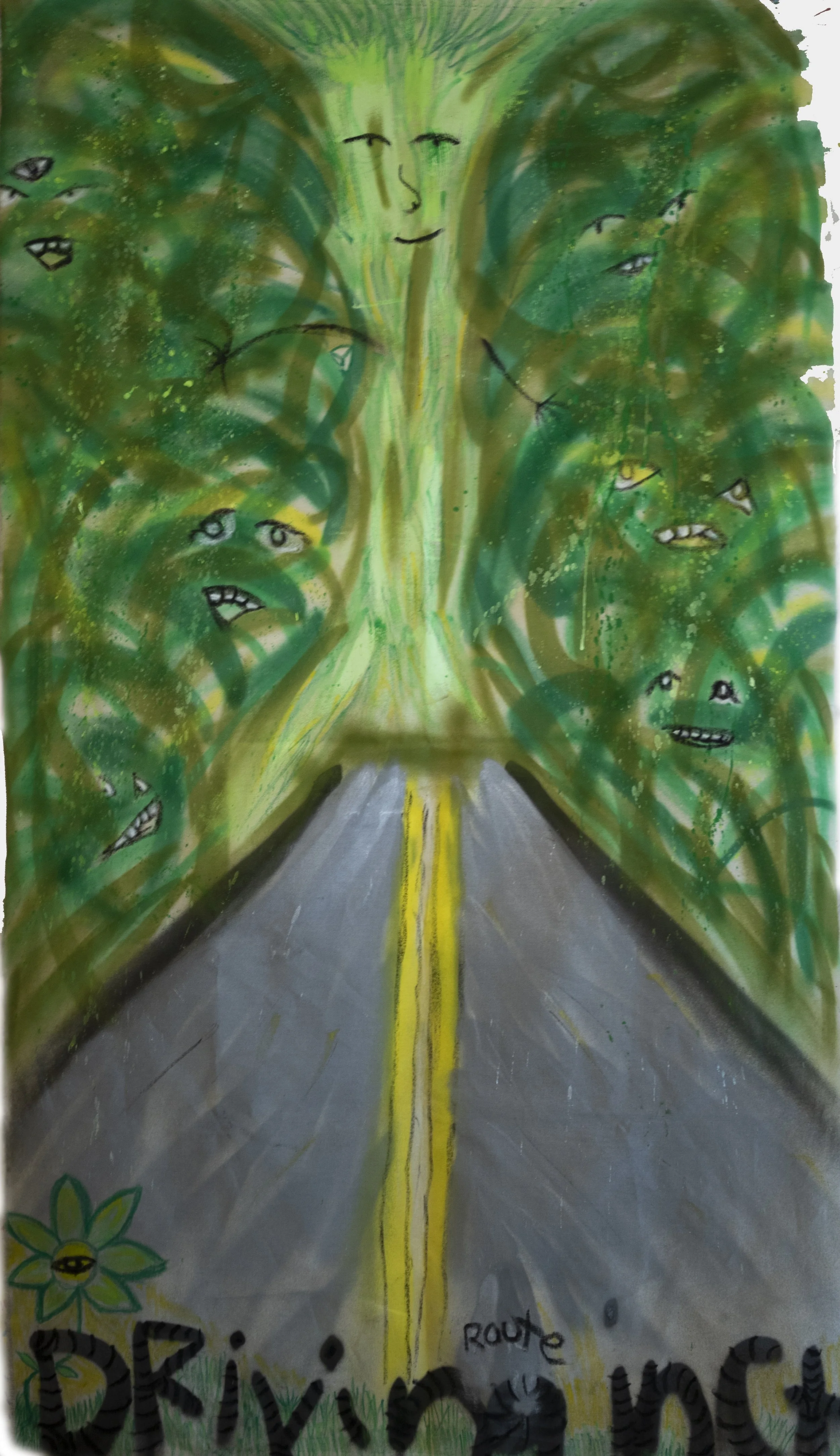 "Driving in CT"
Spray paint & Oil pastel
Dimensions: 32" x 5.5'
June 2024