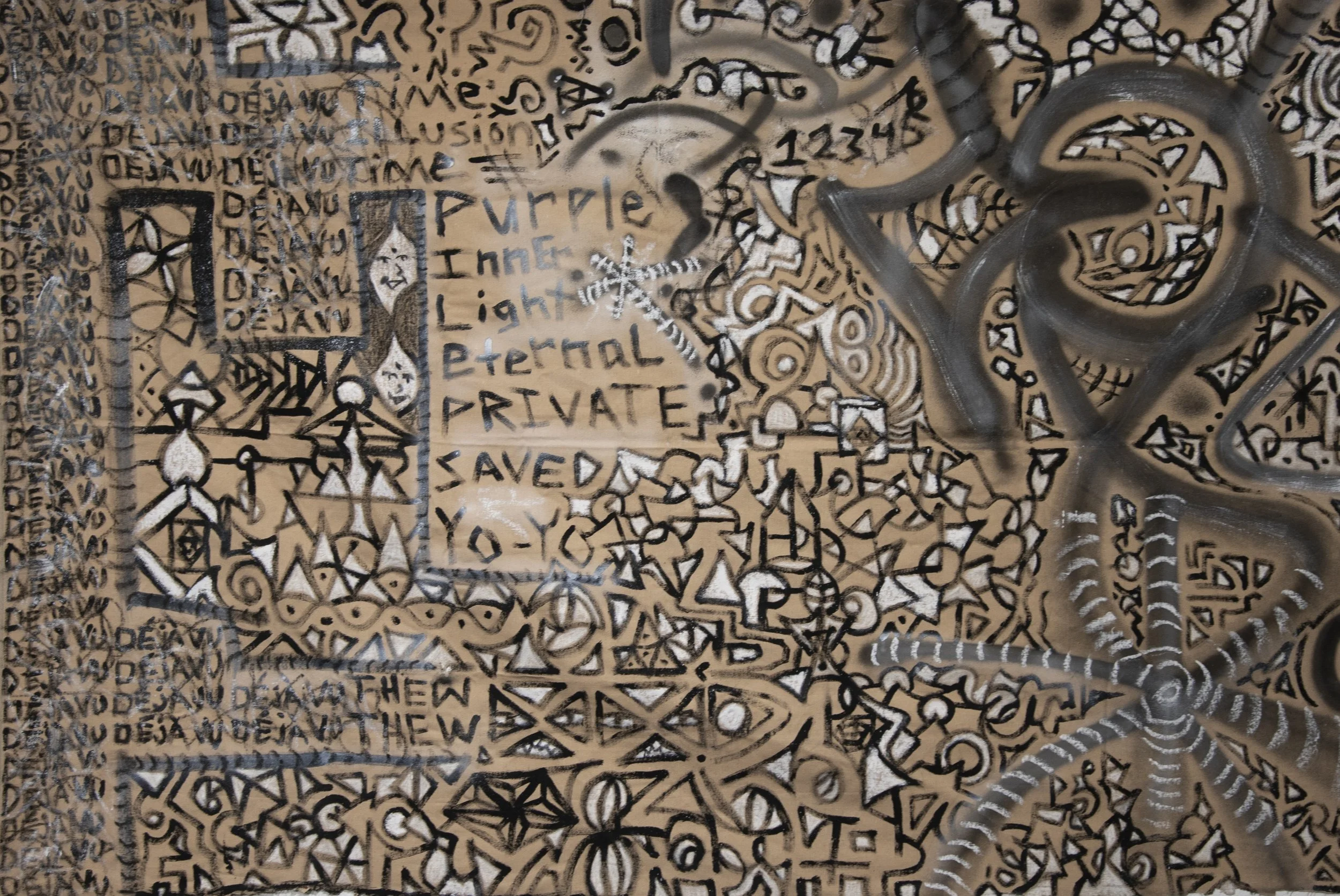 "Déjà Vu - A Symptom of Epilepsy"
Mixed media on Linen
(Acrylic paint, tempera paint, spray paint, and oil pastel)
Dimensions: 3' x 4' 6"