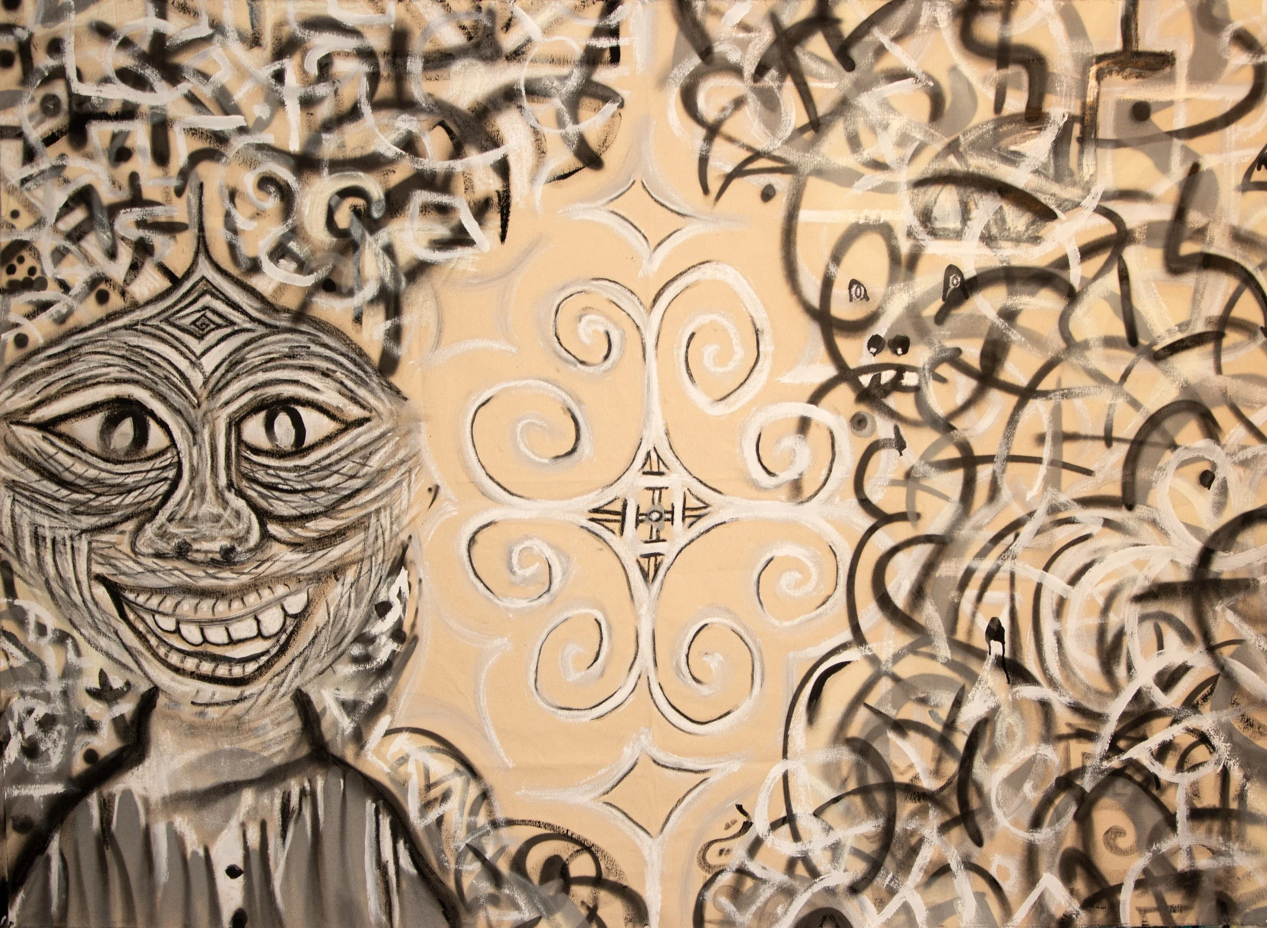 "Door Symmetry"
Acrylic paint, spray paint, & oil pastel
Dimensions: 7' x 5'
August 2024