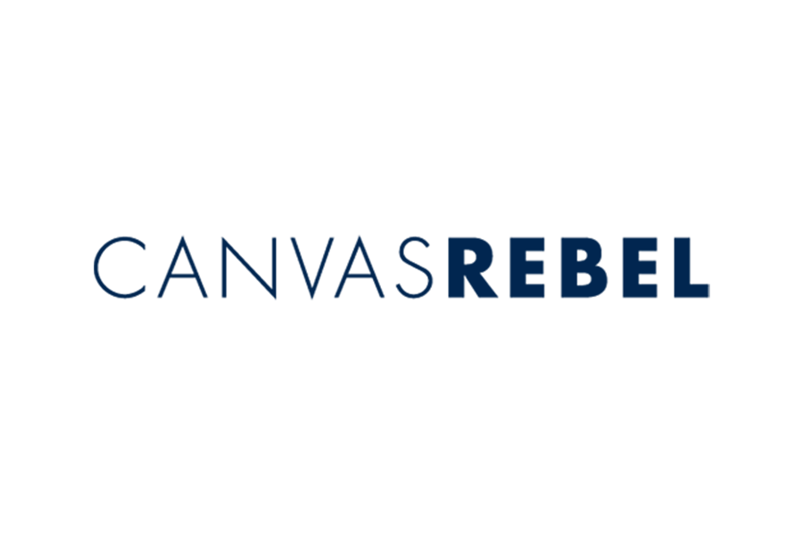 Logo for CanvasRebel featuring the text 'CANVAS' in blue and 'REBEL' in a darker blue.