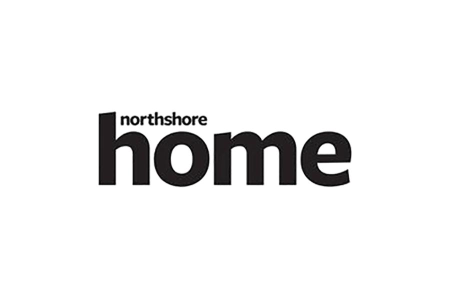 Logo with the words 'northshore home' in black and gray text on a black background.