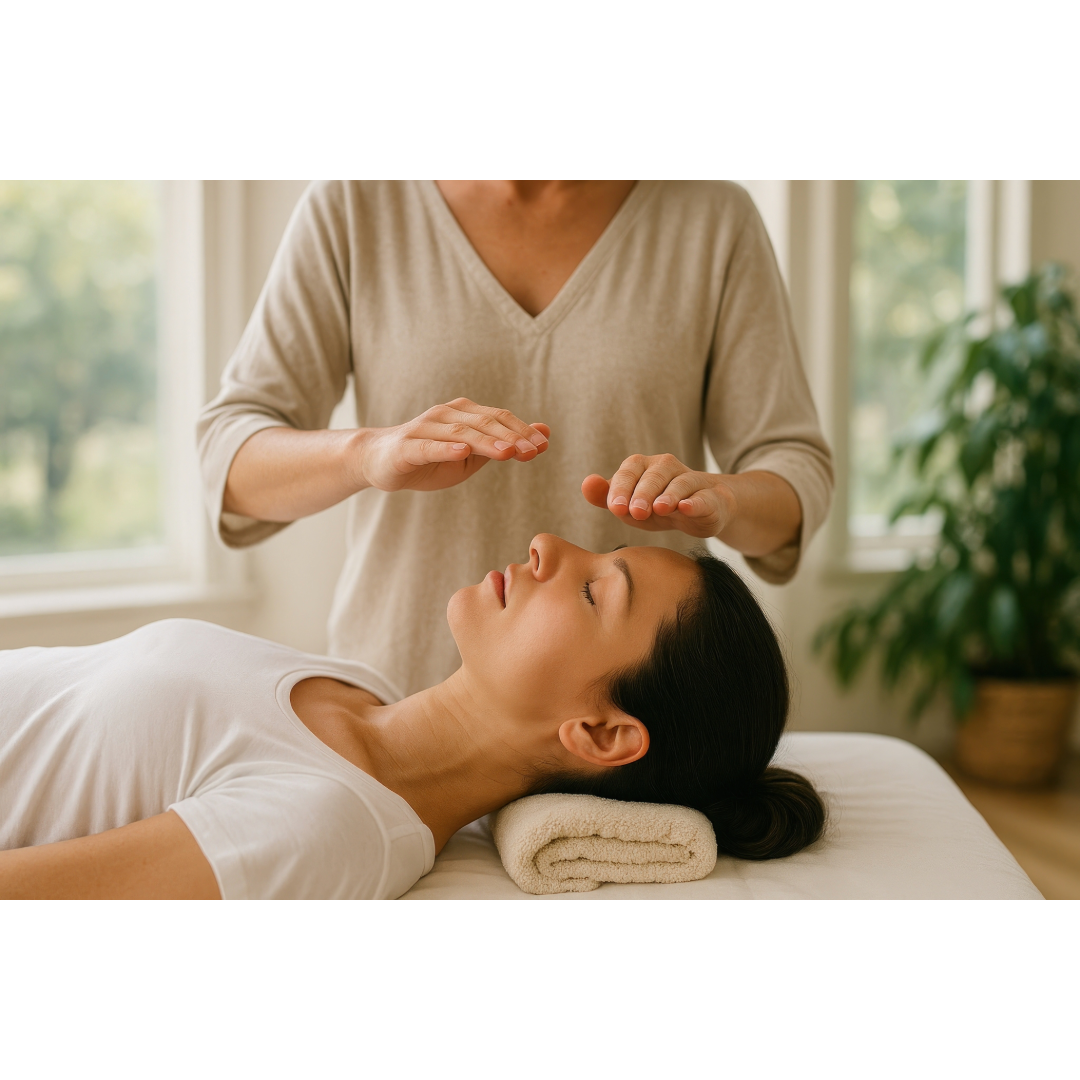 Woman receiving facial massage at spa or wellness center.