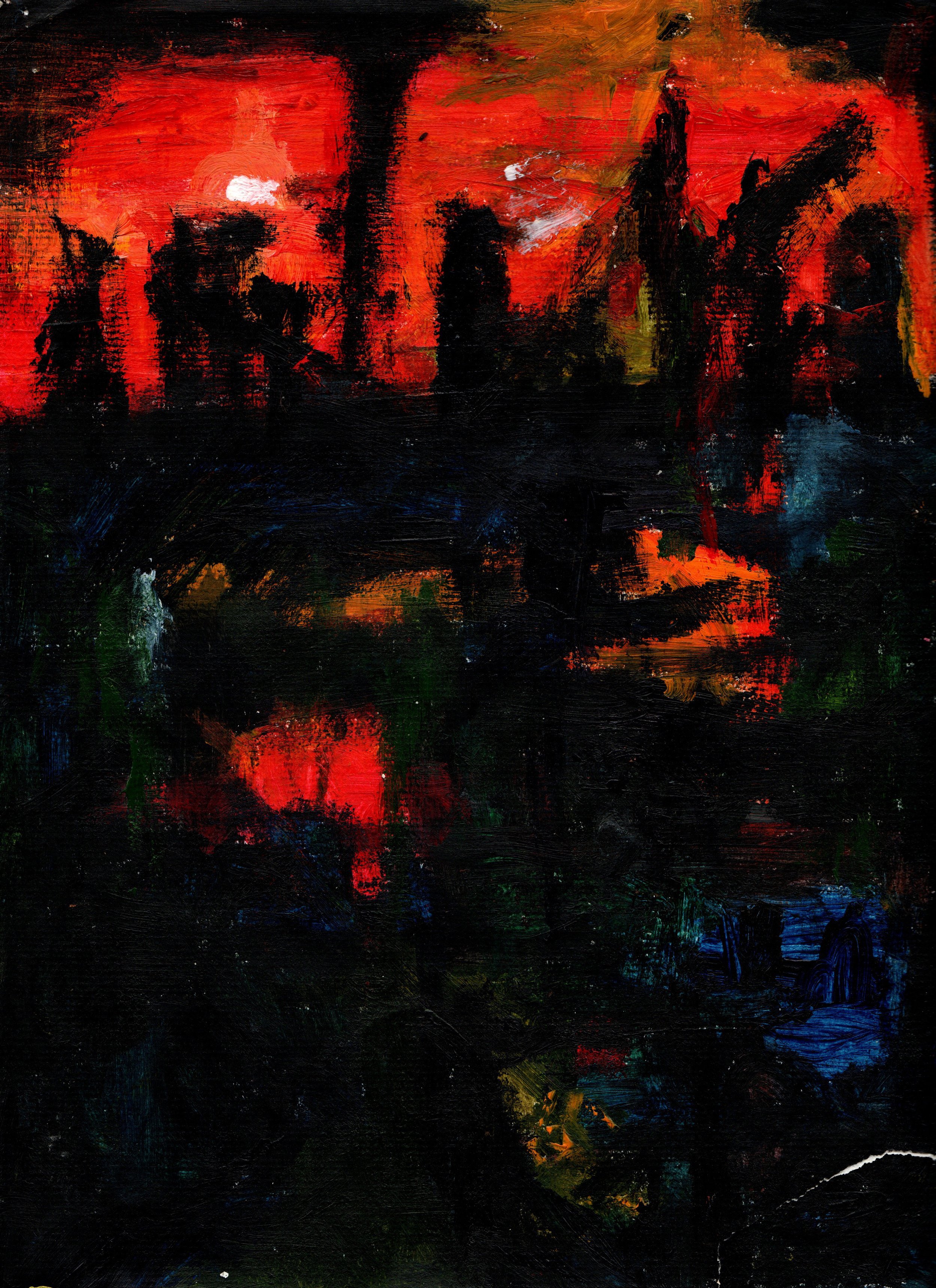 Night. Oil stick on paper, 9" × 12" (22.86 × 30.48 cm)