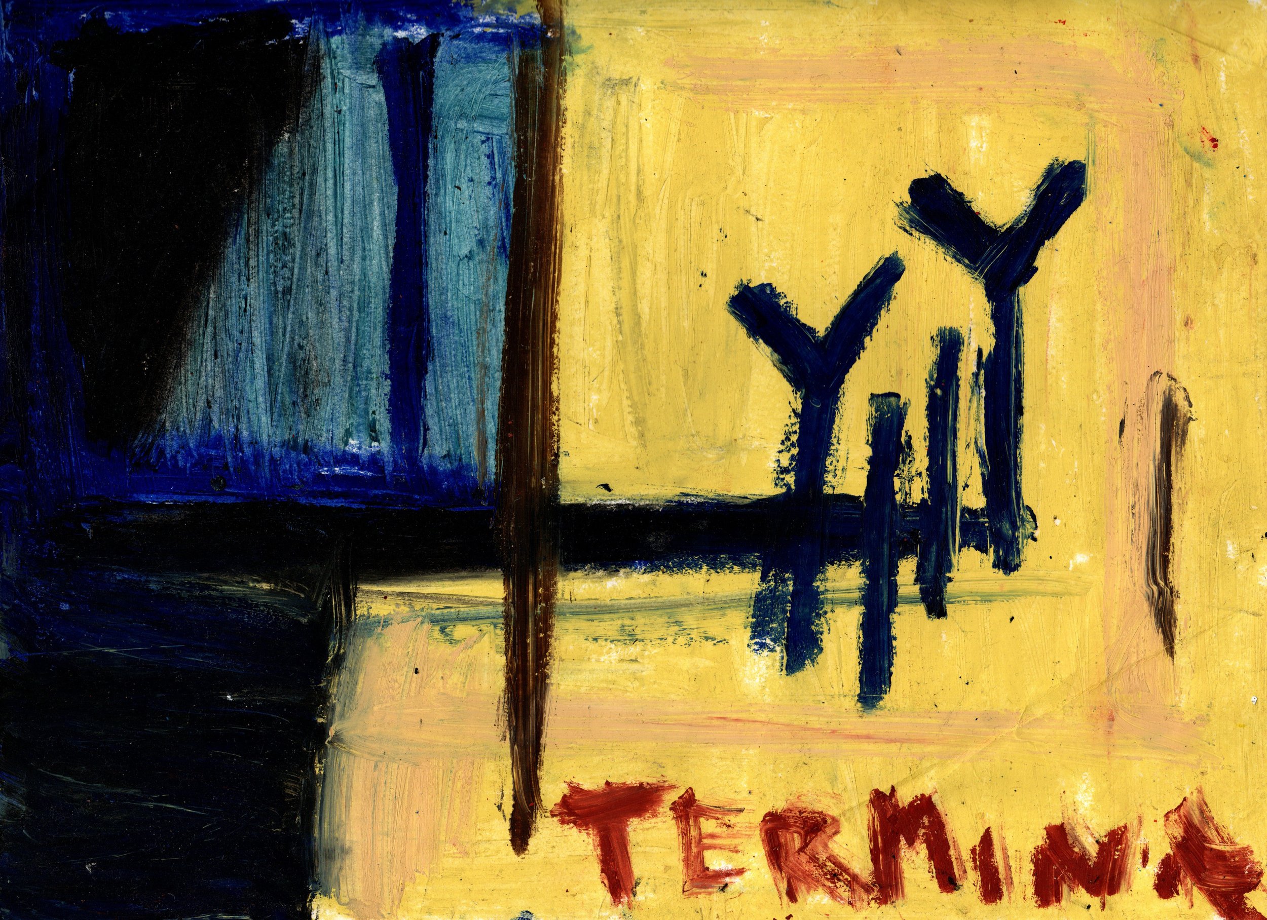 Termina. Oil stick on paper, 12" × 9" (30.48 × 22.86 cm)
