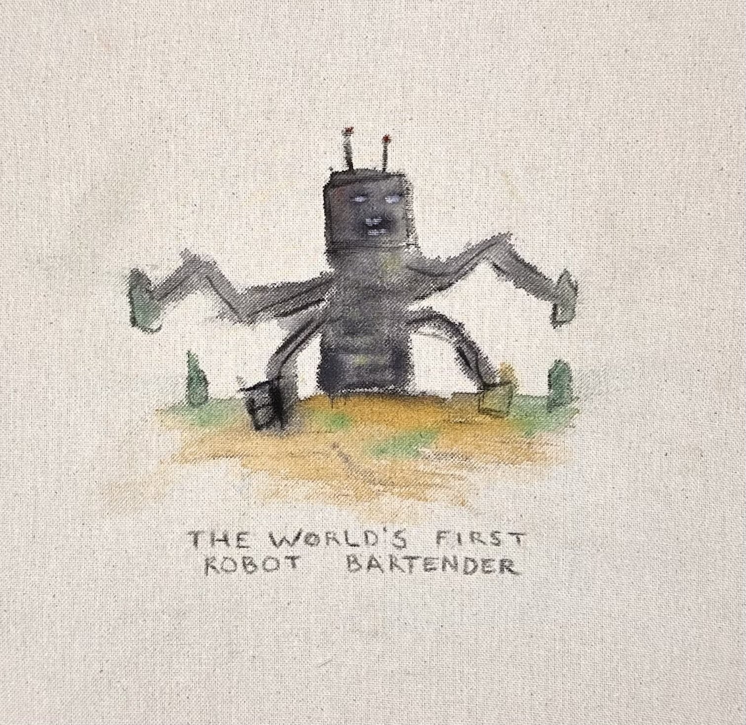 The World's First Robot Bartender, Watercolor on canvas