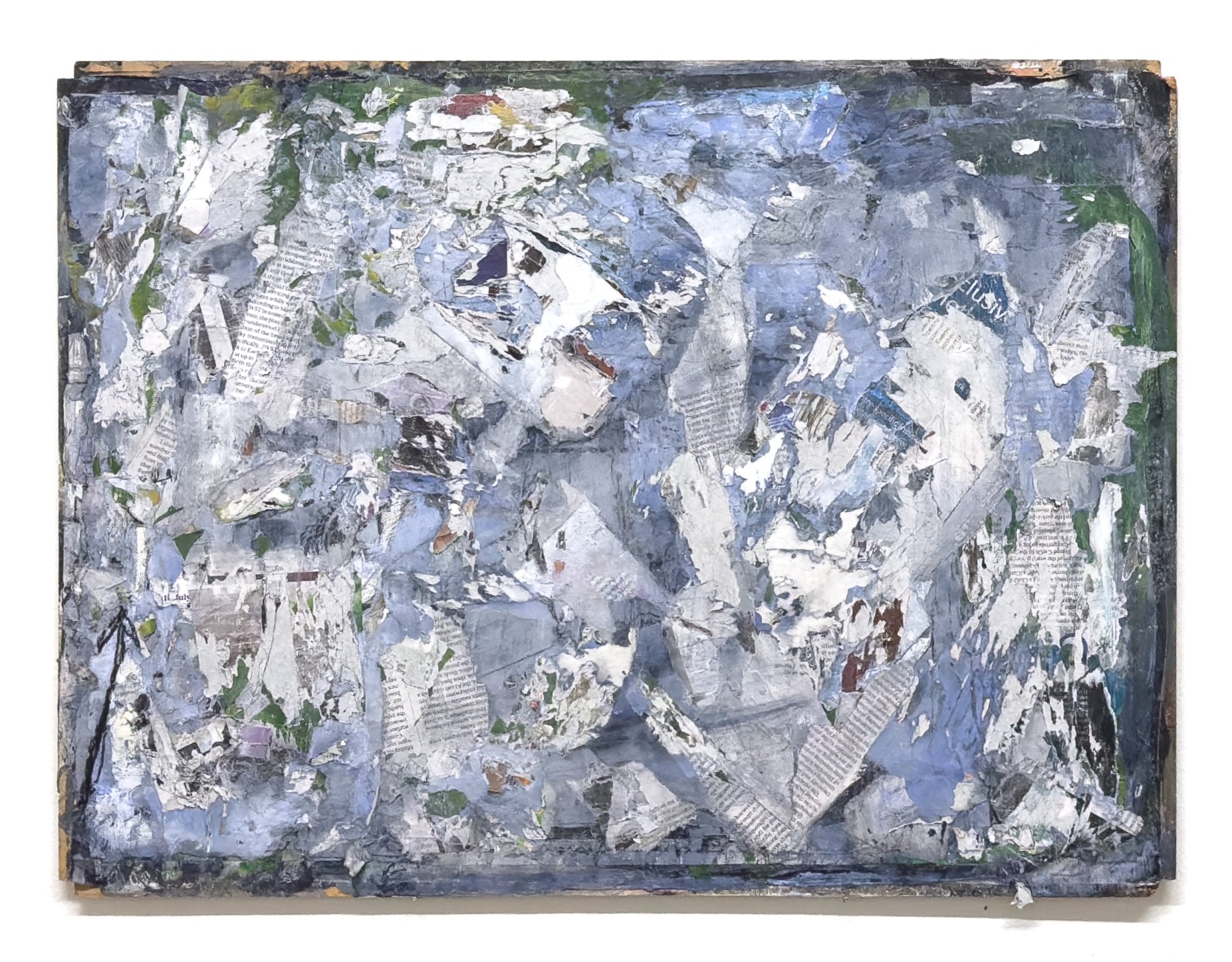 Untitled 5 (Advertisement). Acrylic, charcoal and paper collage on wood panel, 24" × 18" (60.96 × 45.72 cm)