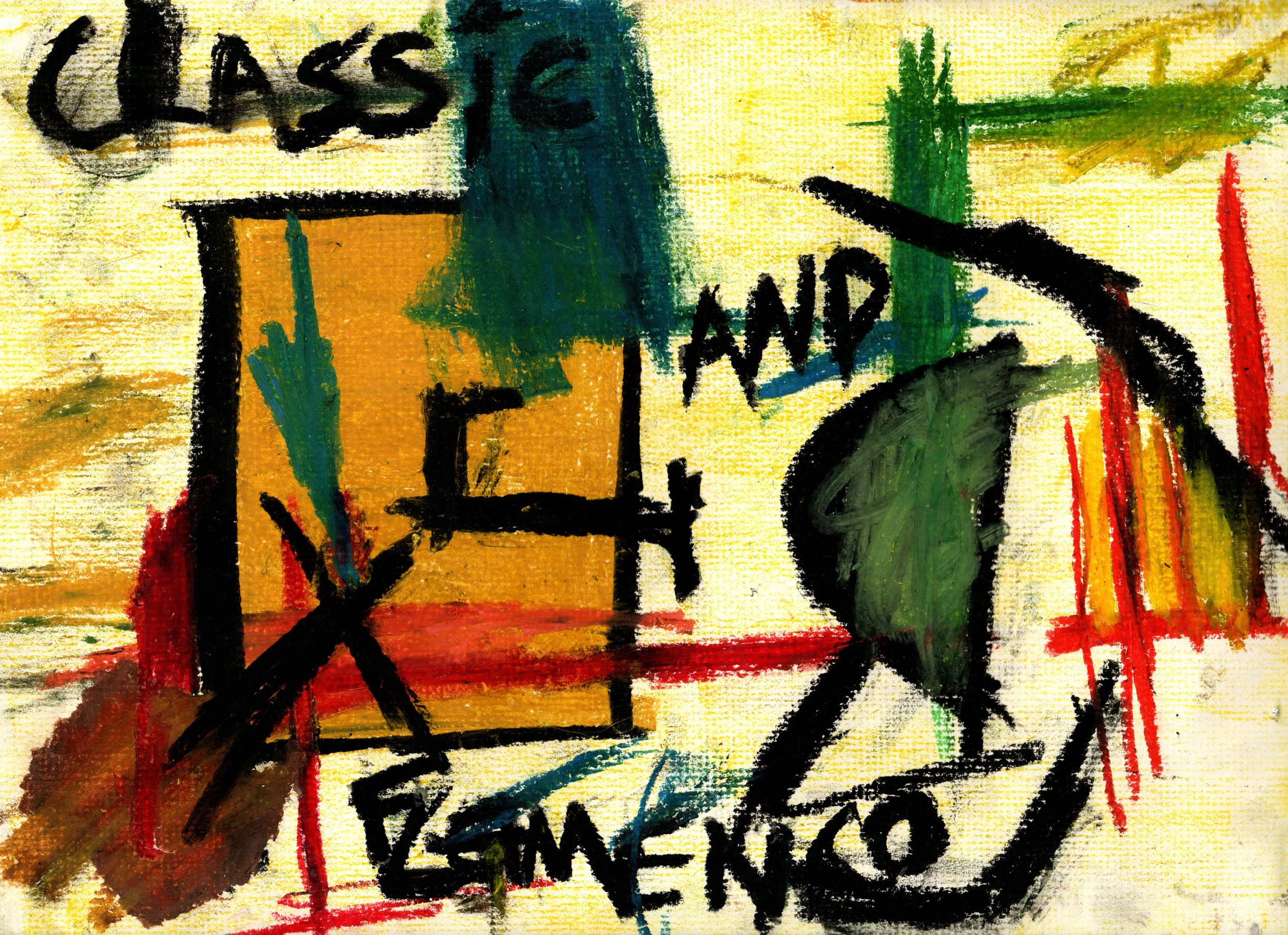 Sketch for Classic and Flamenco. Oil stick on paper, 12" × 9" (30.48 × 22.86 cm)