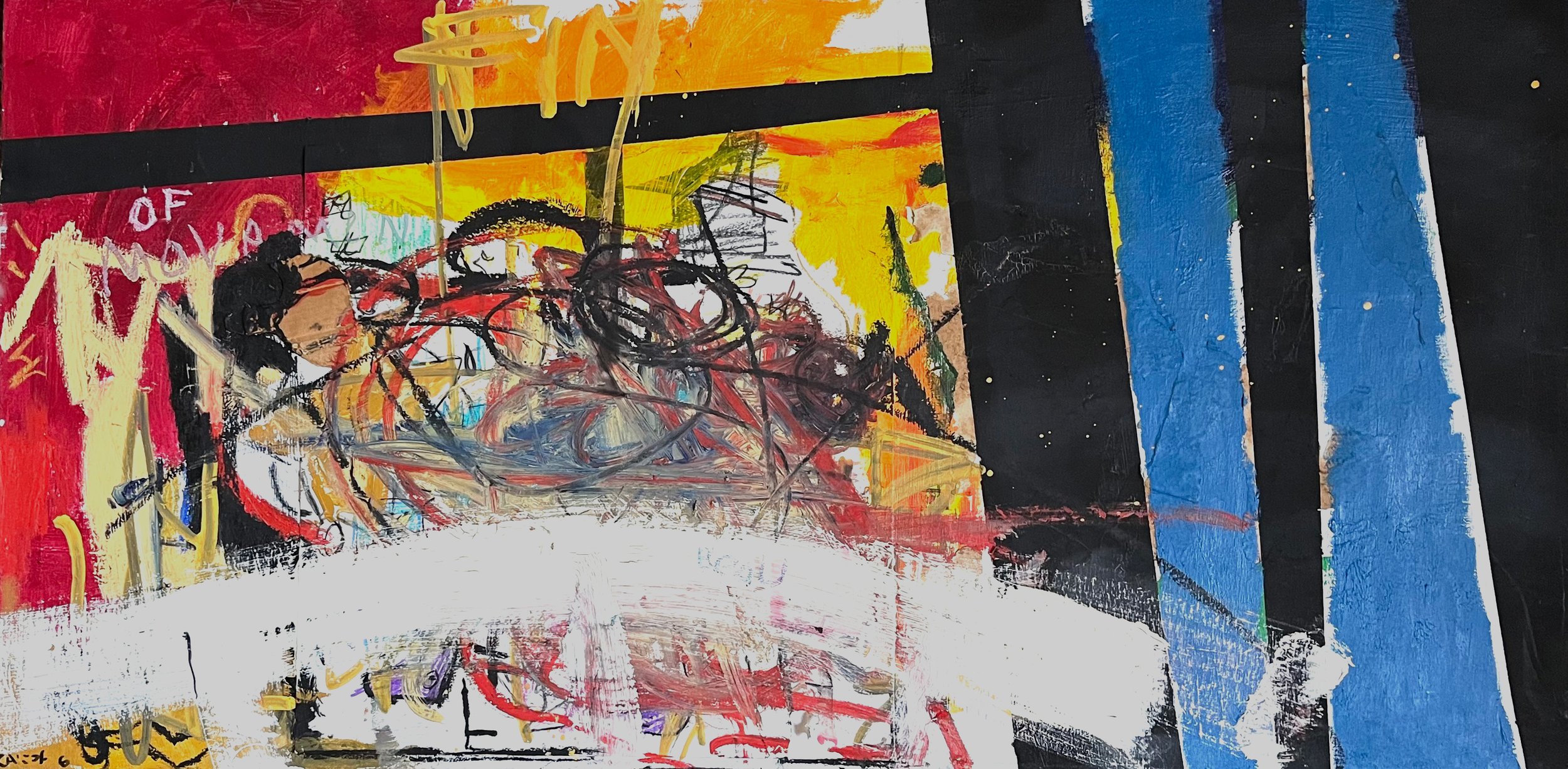 Fin. Acrylic, oil stick, and cardboard on canvas, 40" × 12" (101.6 × 30.48 cm)