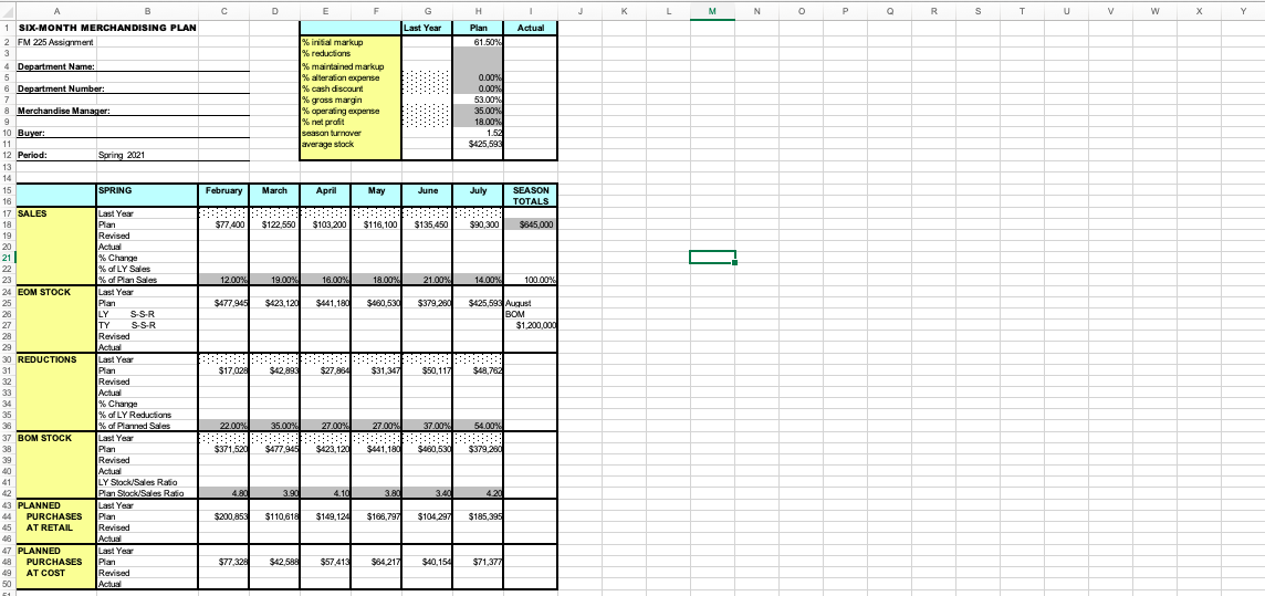 6 Month Merchandise Plan