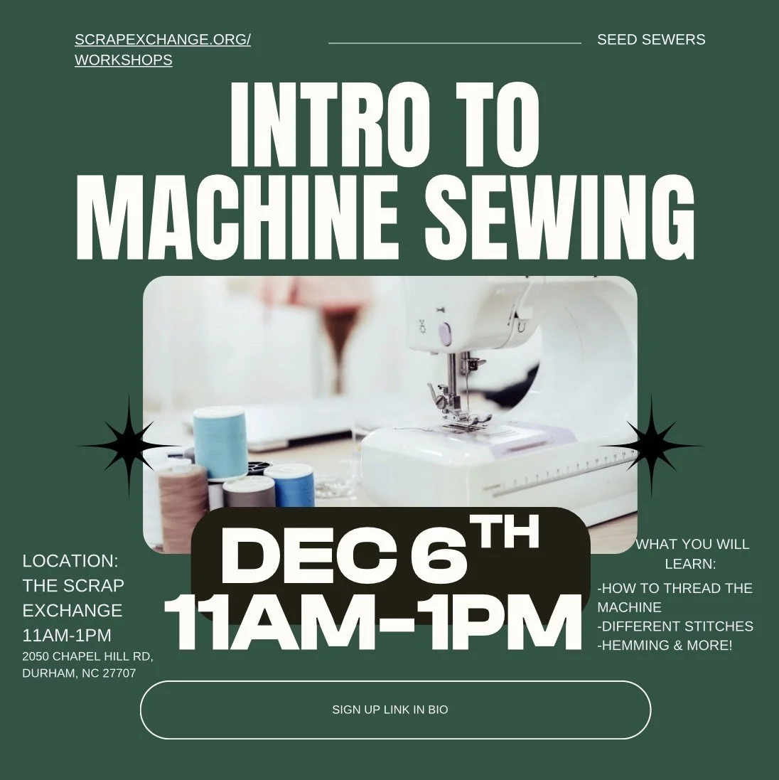 “Introduction to machine sewing” at Scrap Exchange 