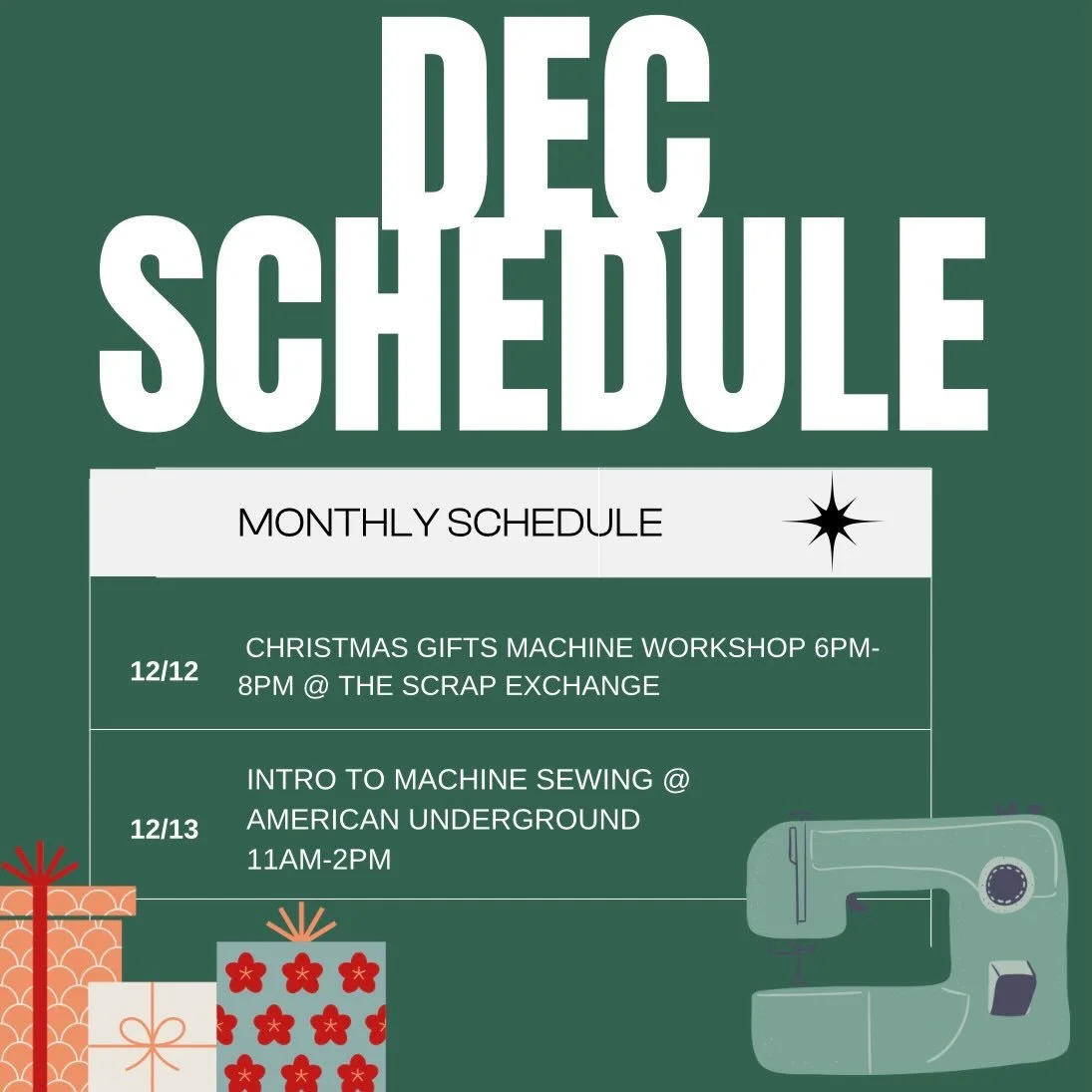 December classes are LIVE! 🎉
We&rsquo;re wrapping up 2024 with two super fun workshops &mdash; perfect for first-timers and returning sewists. Come learn, create, and make something beautiful!
Seats are limited, so don&rsquo;t wait!
Sign up now via 