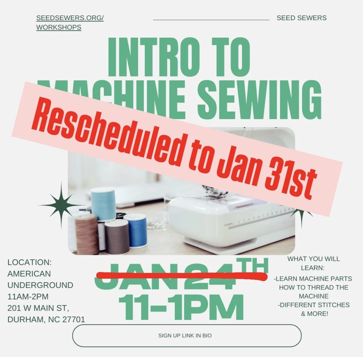 “Introduction to machine sewing” at American Underground