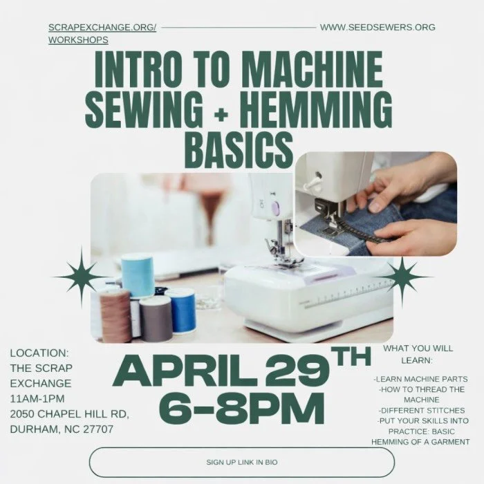 Pop-up class alert 🚨✨

Intro to machine sewing plus beginner hemming! We will go over the basics of machine sewing, how the machine works, the parts and then finish off with a small hemming project! 

We are all about fashion sustainability so the g