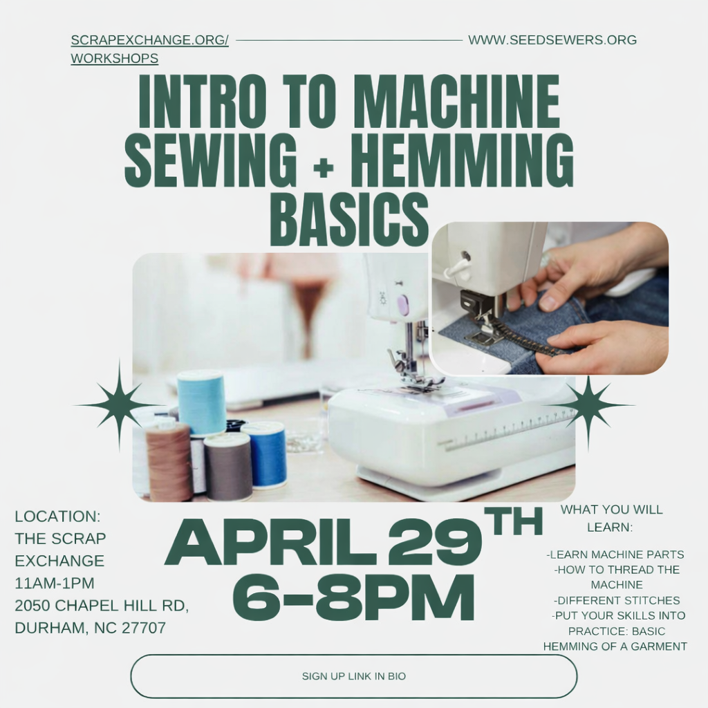 “Introduction to machine sewing” at Scrap Exchange