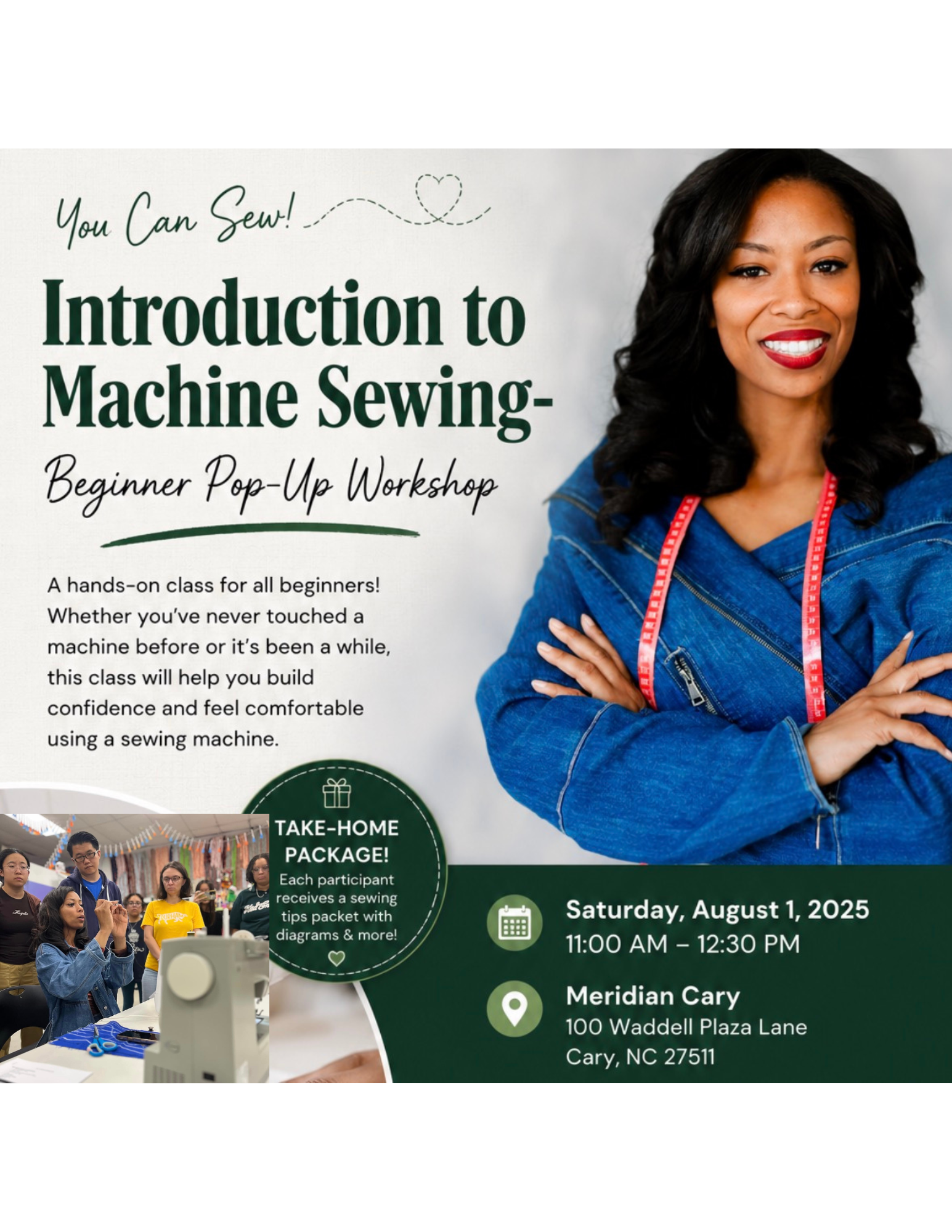 “Pop Up” Introduction to Machine Sewing Class in Cary NC!