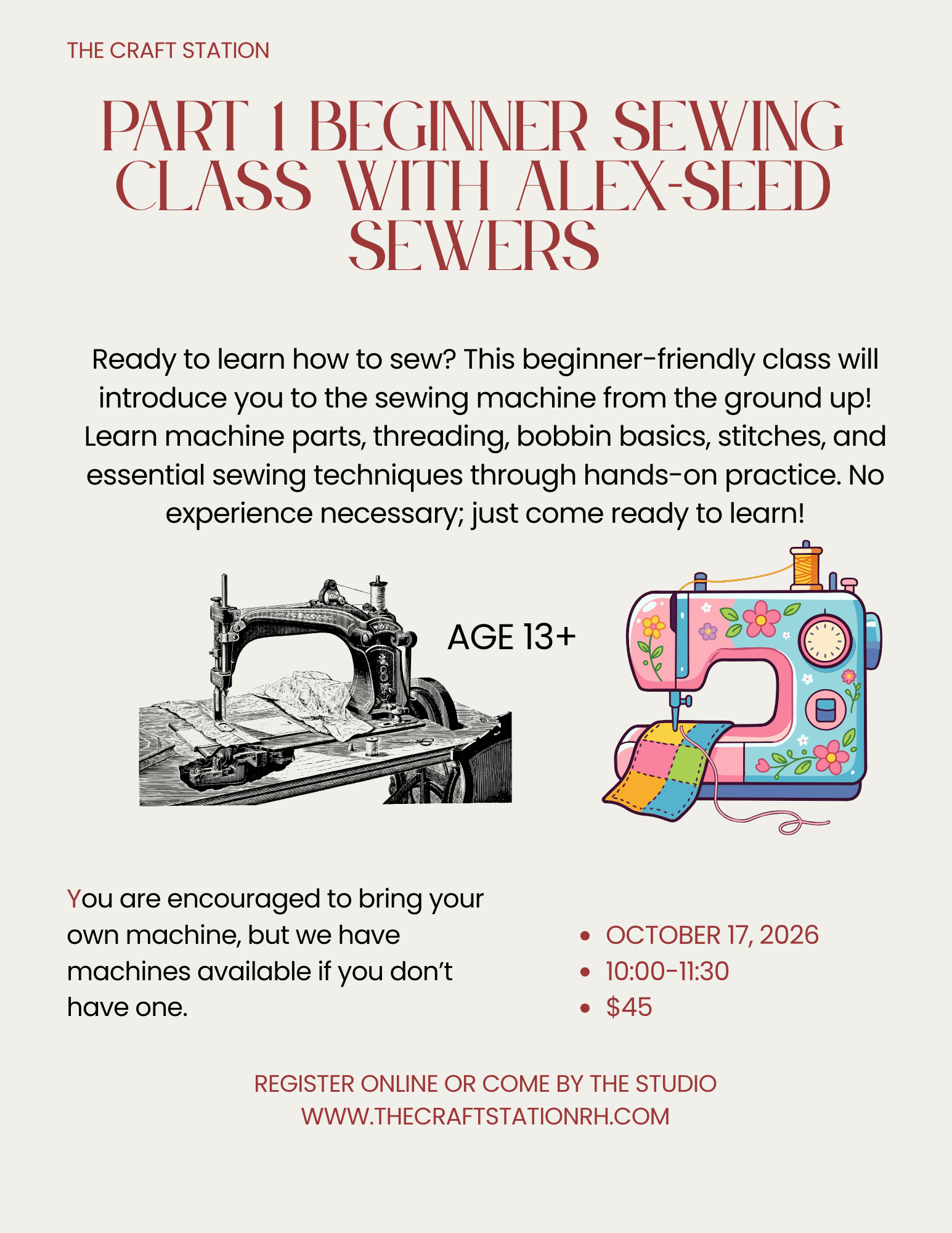 Georgia Location- Part 1 Intro to Machine Sewing @ The Craft Station 