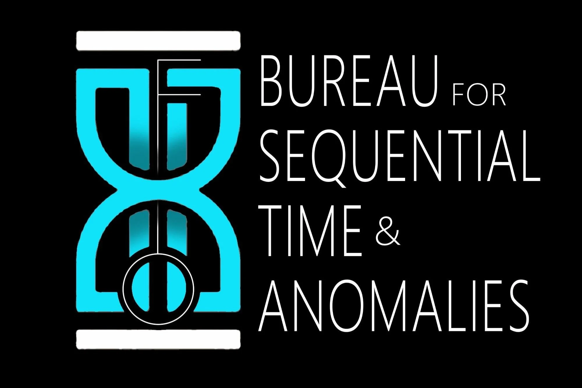 Logo of Bureau for Sequential Time & Anomalies with a stylized blue hourglass icon on a black background -- a Baker Street Escapes product.