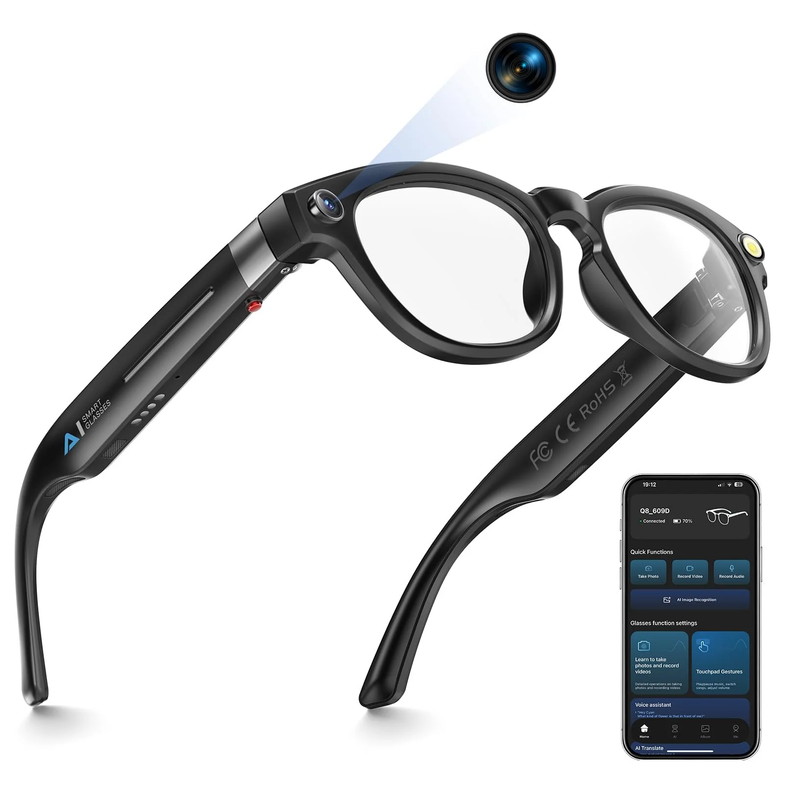 Q Technologies Q1 13MP AI Smart Glasses with camera, voice control, Wi-Fi and Bluetooth