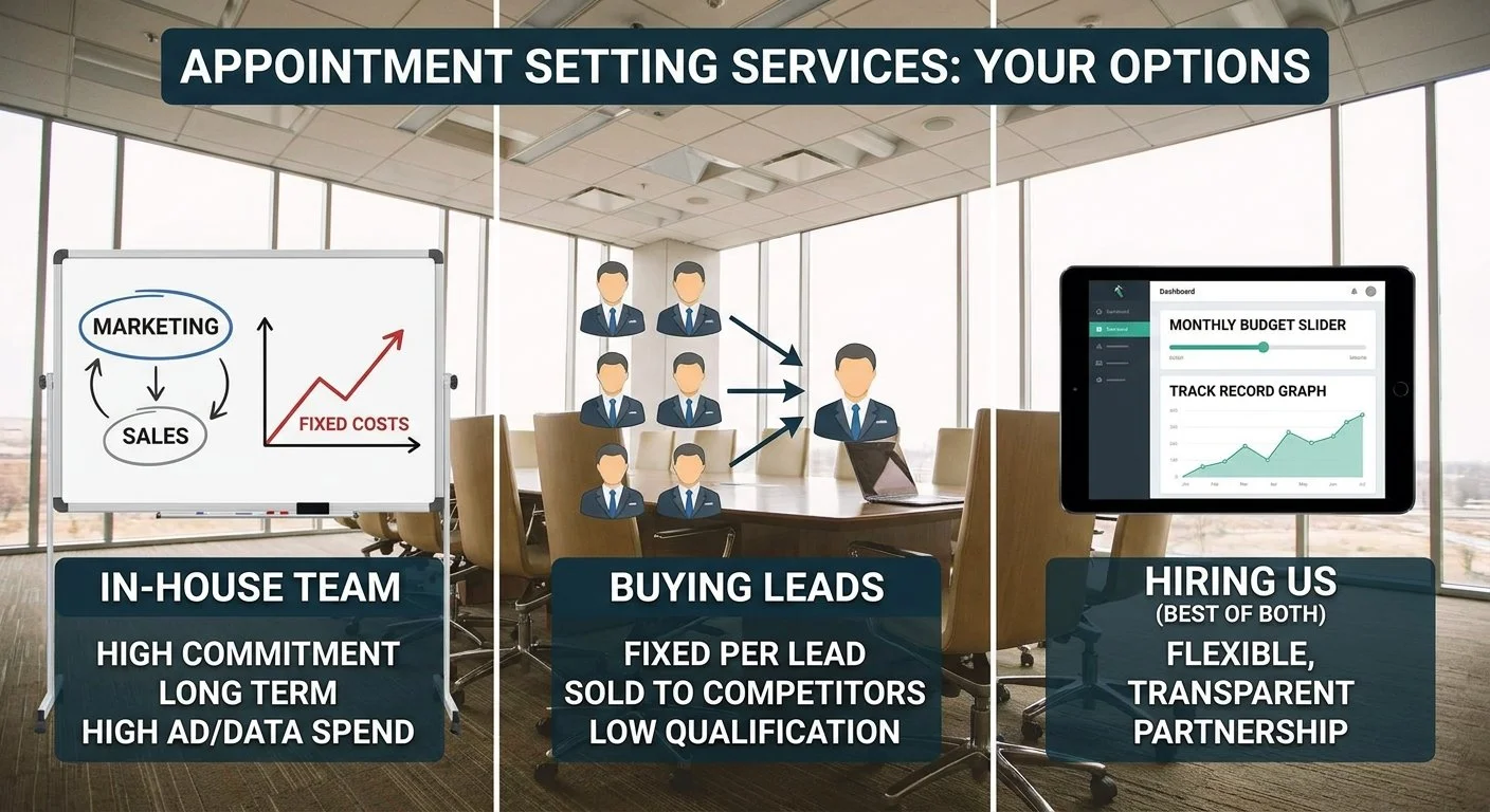 Navigating Appointment Setting Services: In-House, Buying Leads, or Partnering Up