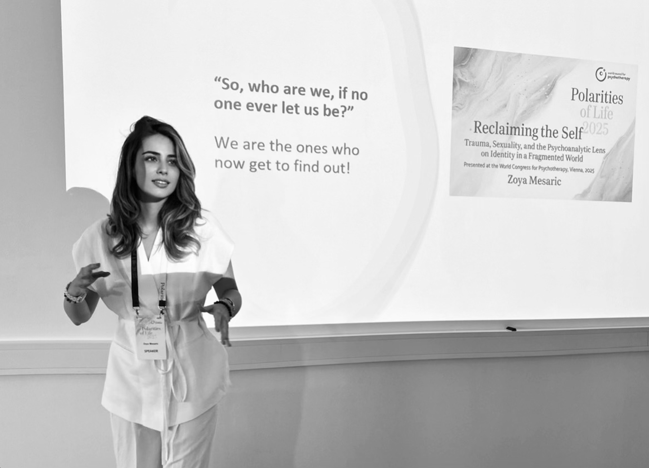 Zoya Mesaric presenting "Reclaiming the Self" at the World Congress for Psychotherapy, Vienna, 2025