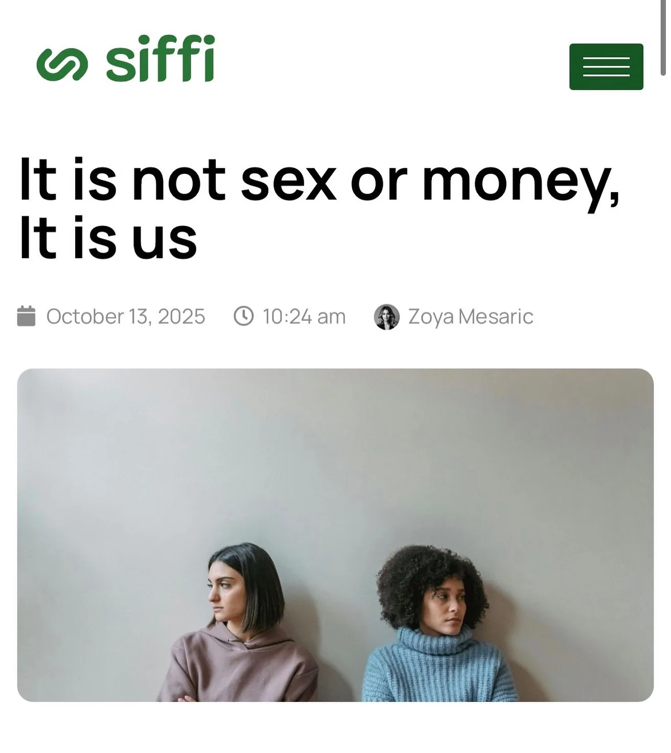 Not sex. Not money. Us.

My new article: https://siffi.com/it-is-not-sex-or-money-it-is-us/

#zoyamesaric #journeytothetruth
