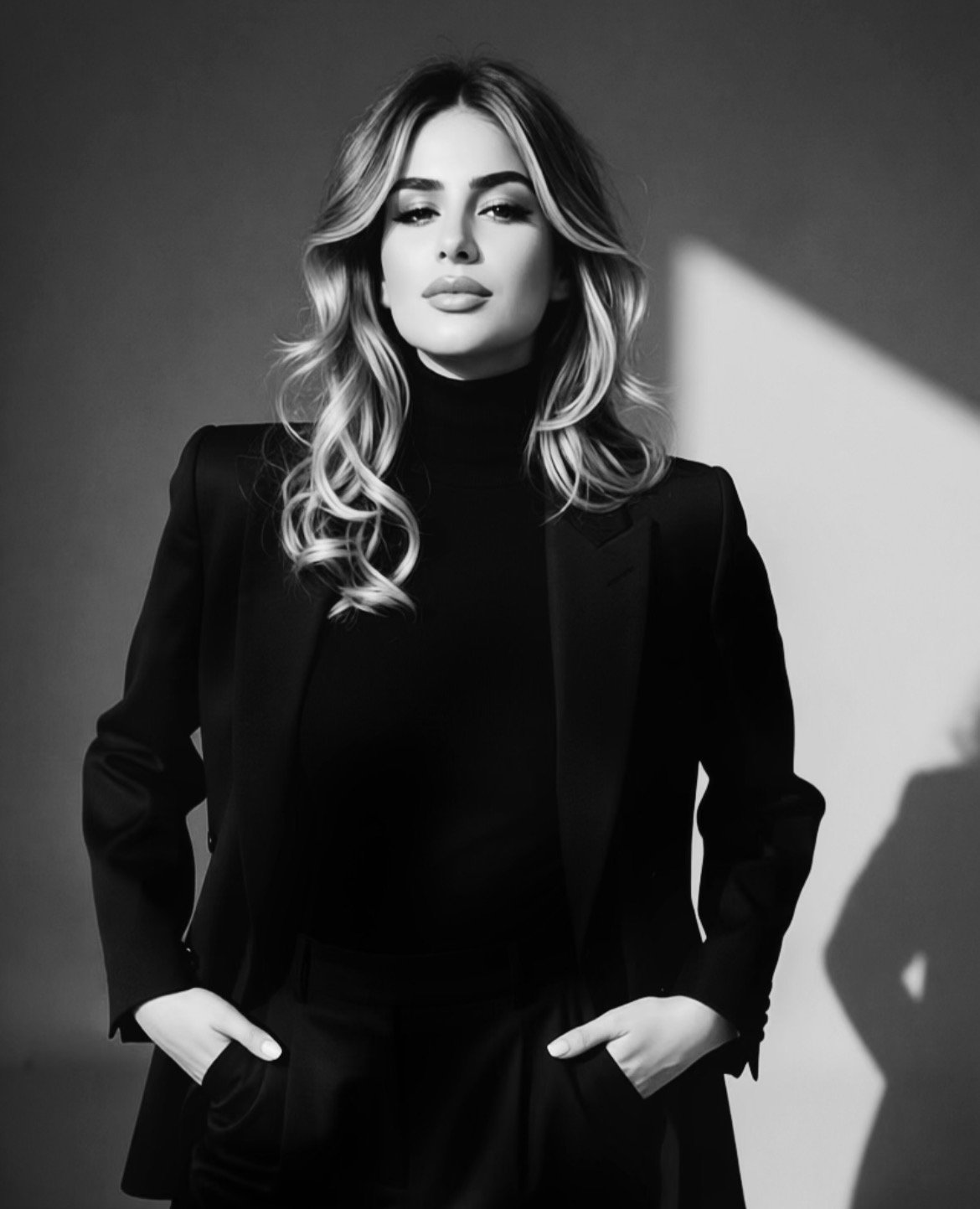 Zoya Mesaric, psychoanalyst and executive coach, in a black blazer — portrait, London.