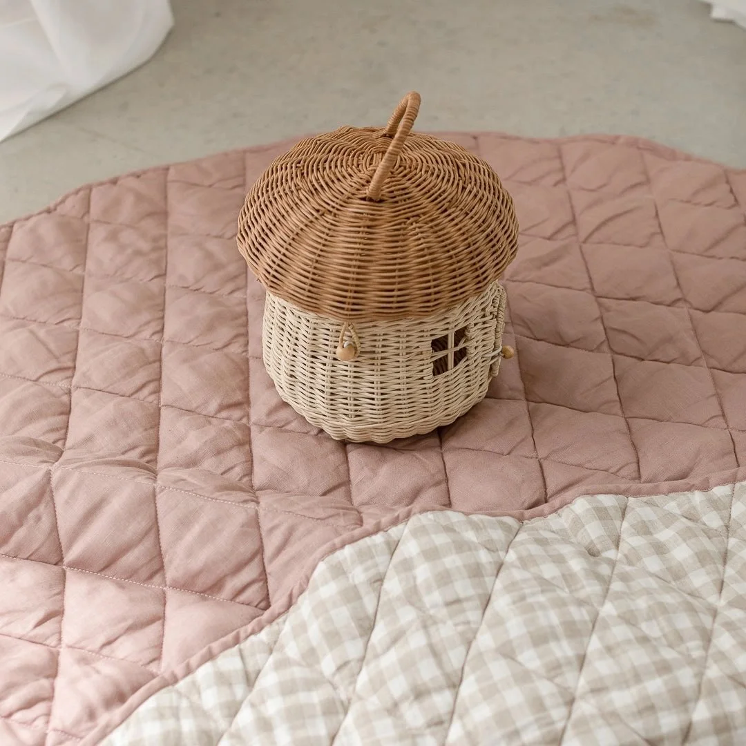 Linen Label ~ Dusty Rose & Gingham - French Linen Quilted Play Mat.jpeg