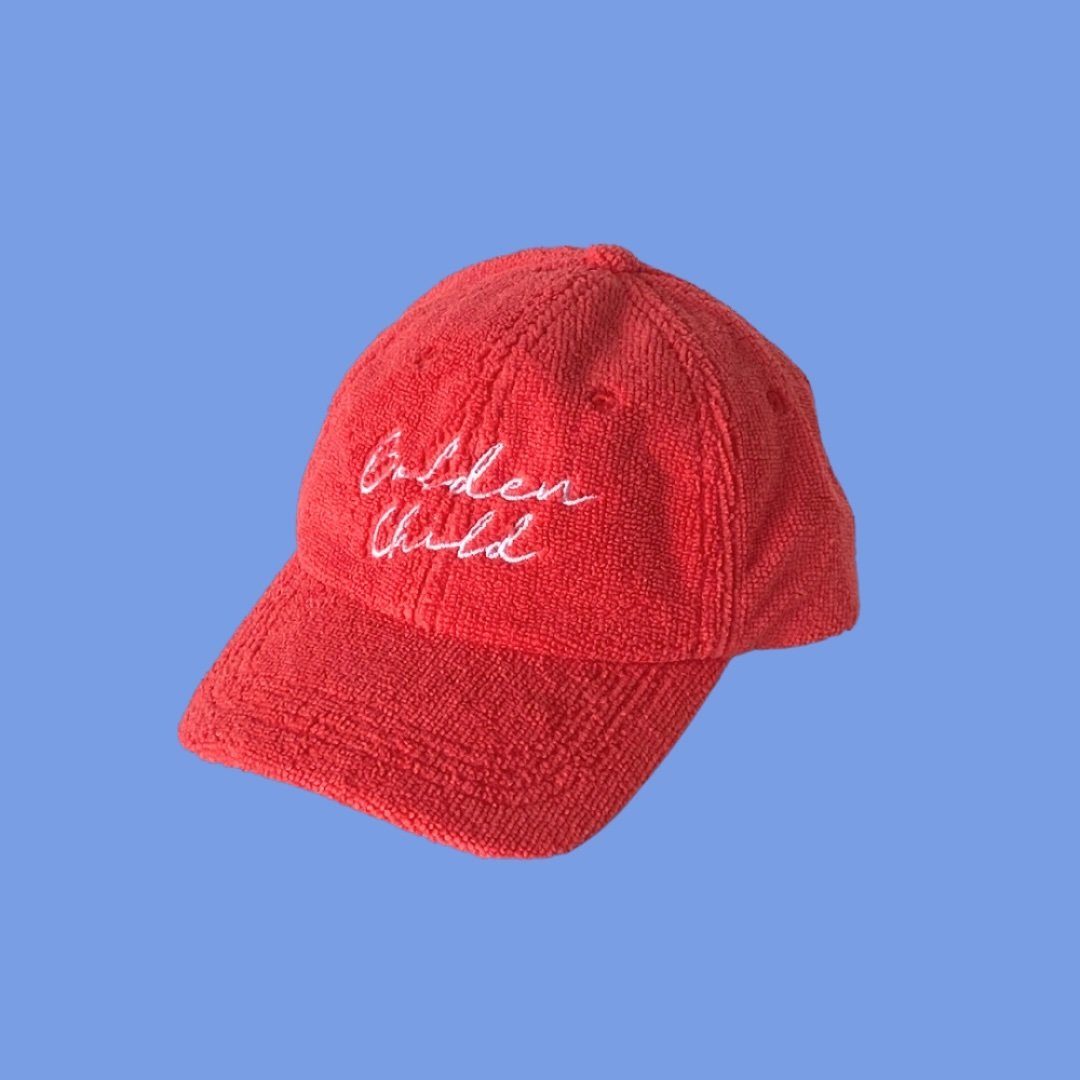 Golden Child ~ Children's Terry Towelling Cap - Red.jpeg