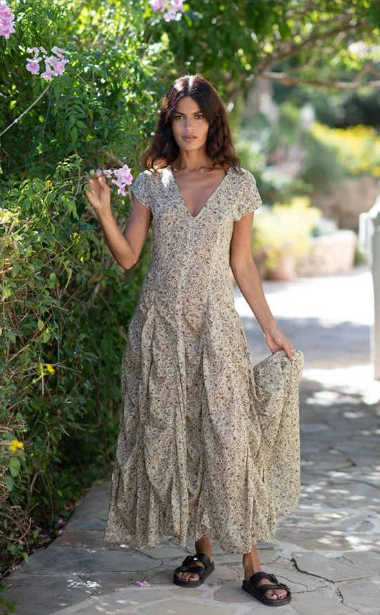 Gypsy Ballgown Maxi Dress Ditsy Print Multi  Lyrical Sisters Studio Easy  to Wear Collections for Work, Play, Travel, Fun and Wild Adventures