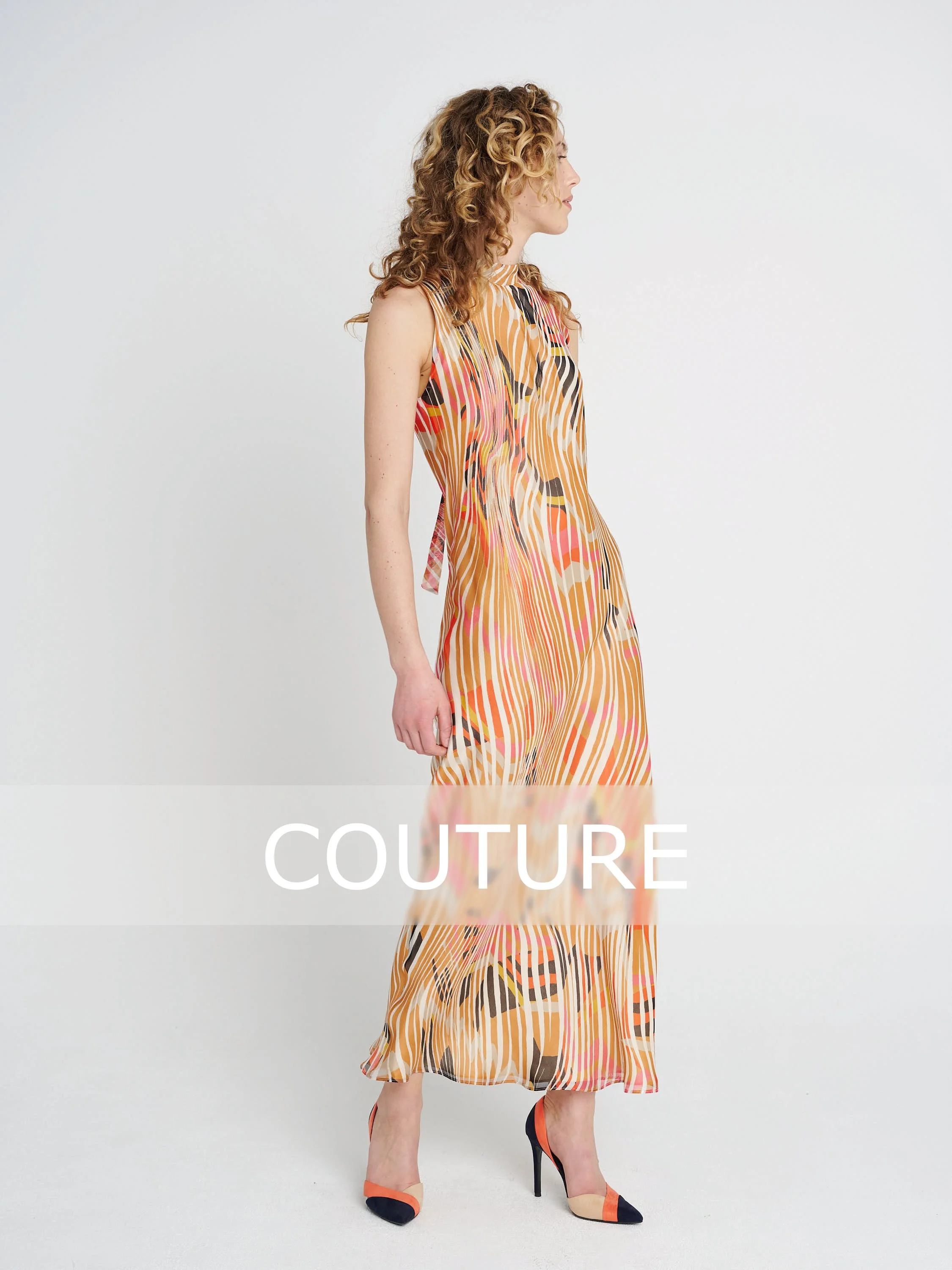 HELLO Braren Gröhnke - Kleid MARY, Neckholder-Kleid für Hochzeitsgäste, orange/ creme gemustert