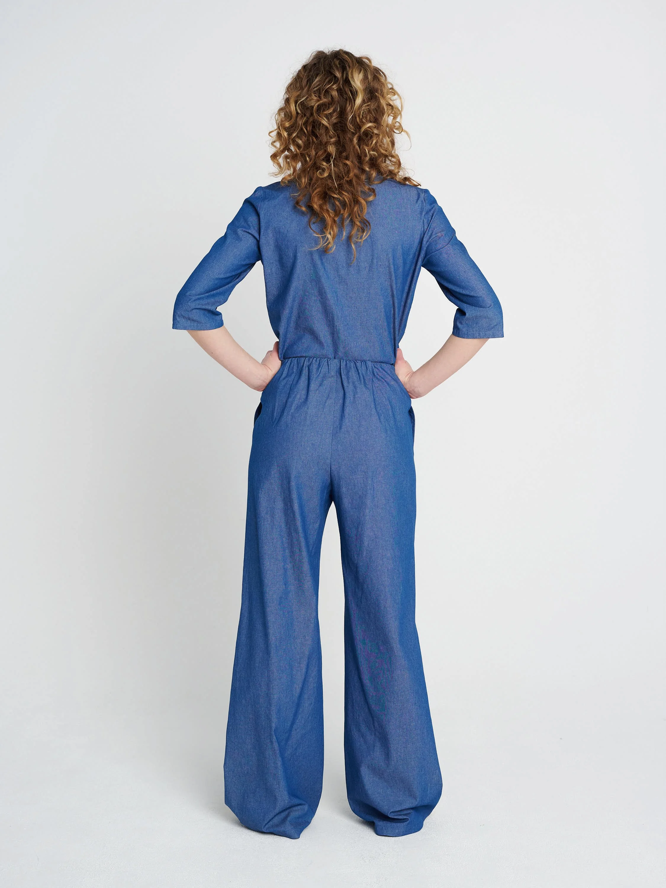 Luftige Sommerhose aus Baumwolle im Jeanslook mit elastischem Bündchen, hellblau