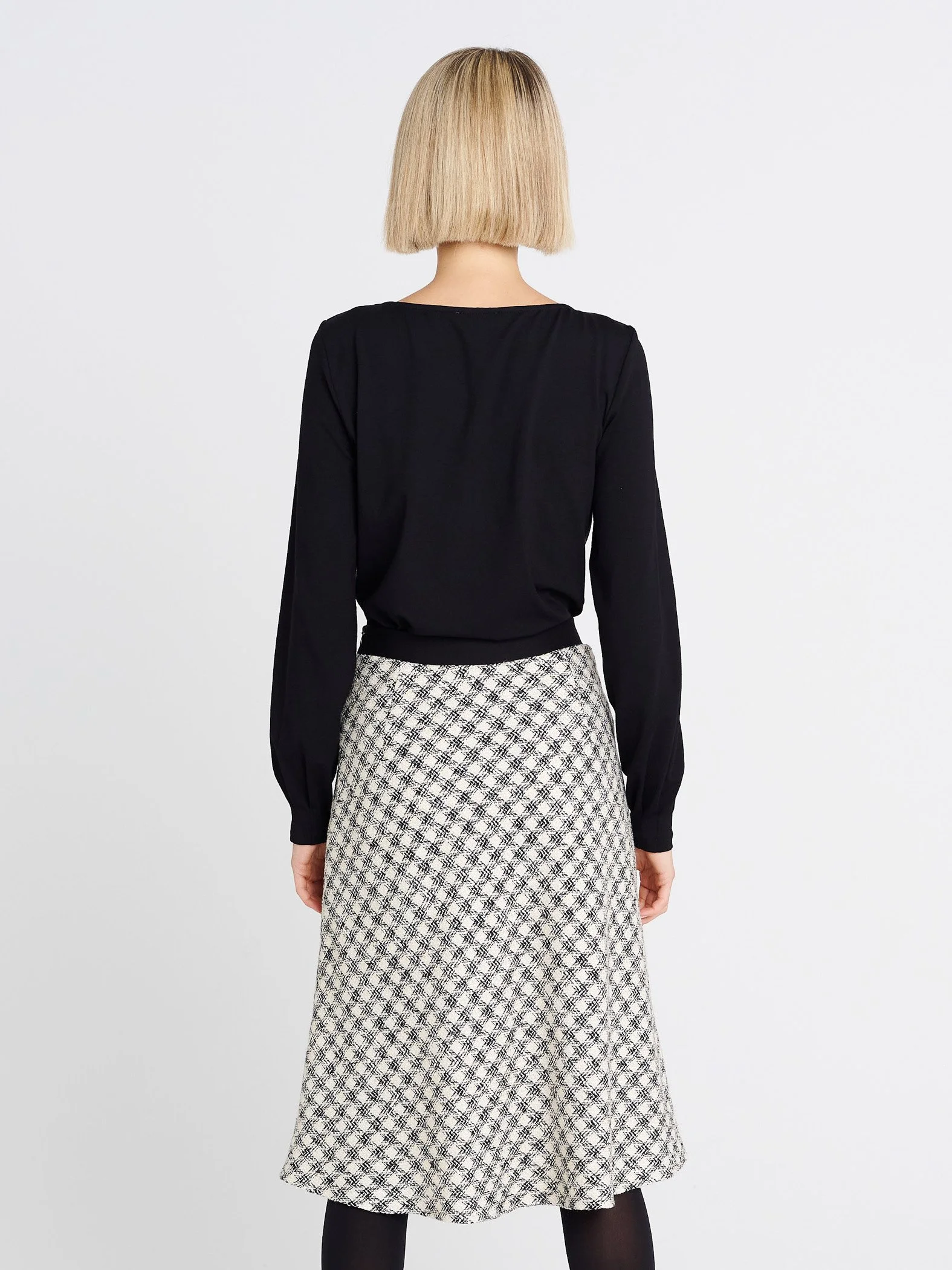 Ausgestellter, A-Linien Rock aus Bouclé mit karomuster in creme/schwarz