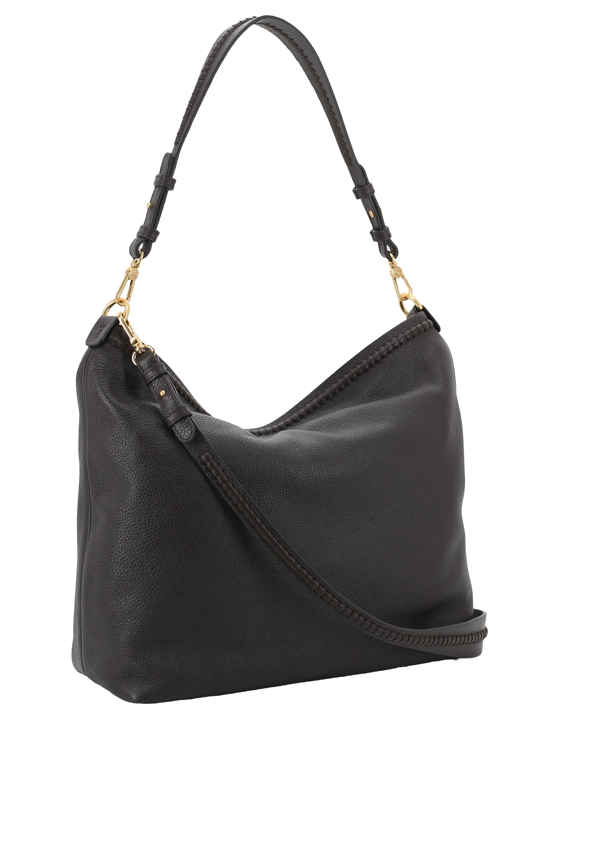 Dunkelbraune Abro Tasche "Beutel SIGNATURE" aus Leder, goldene Hardware und mehrere Innentaschen.