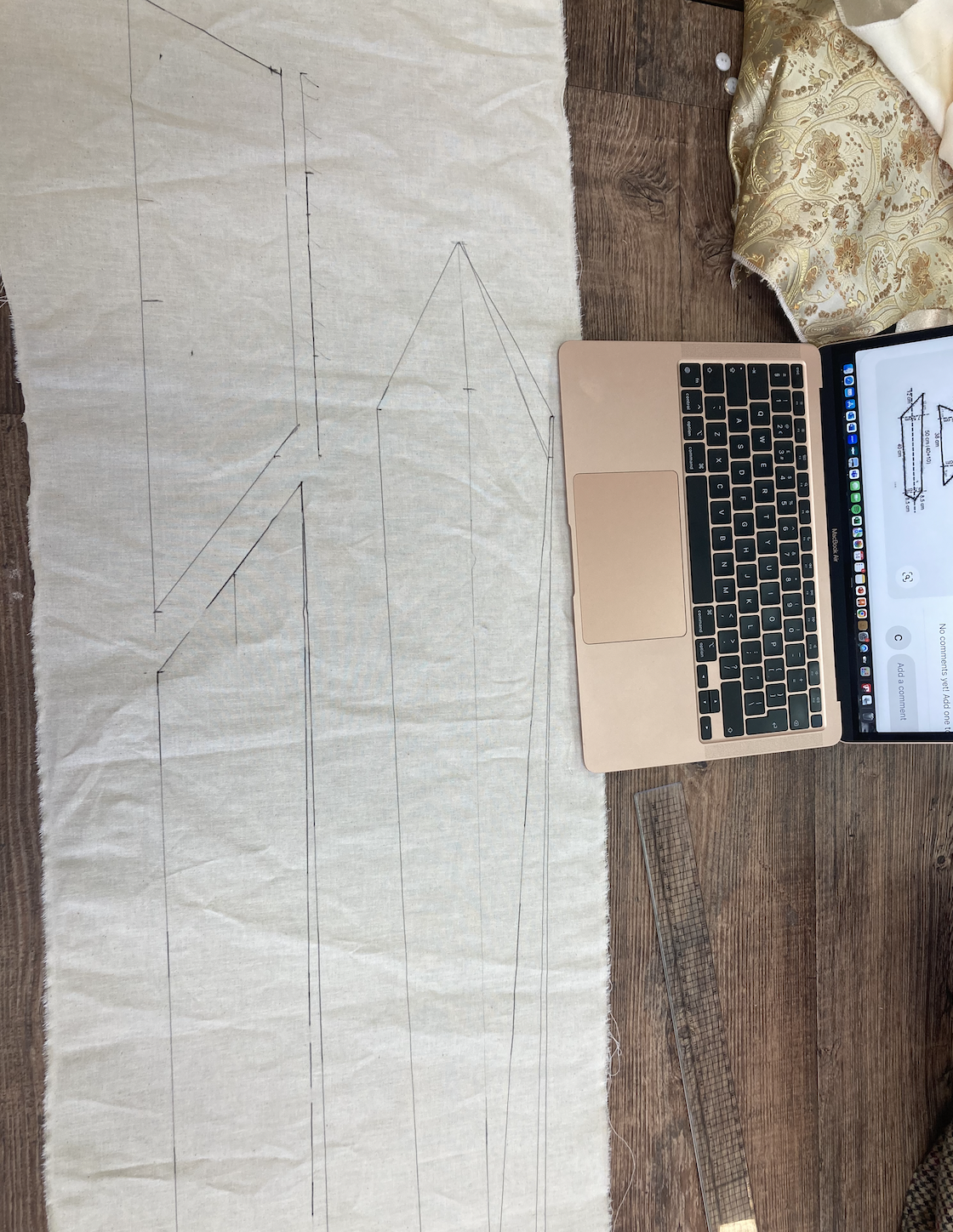 Drawing out the pattern to make a tie