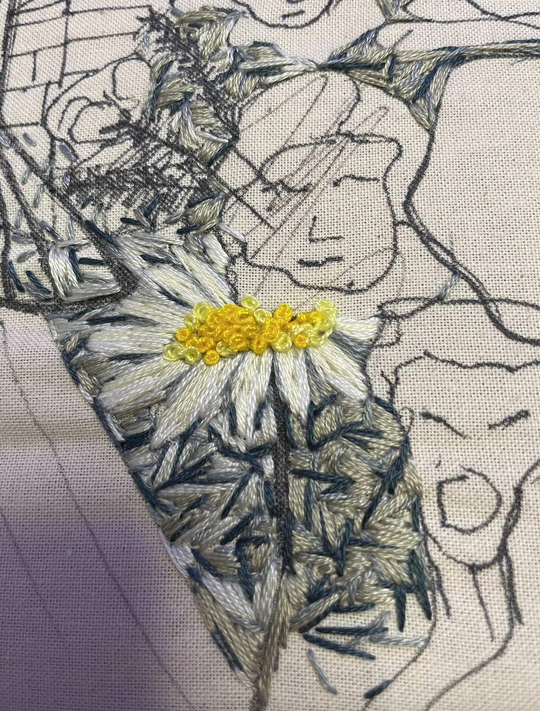 French knots and satin shading