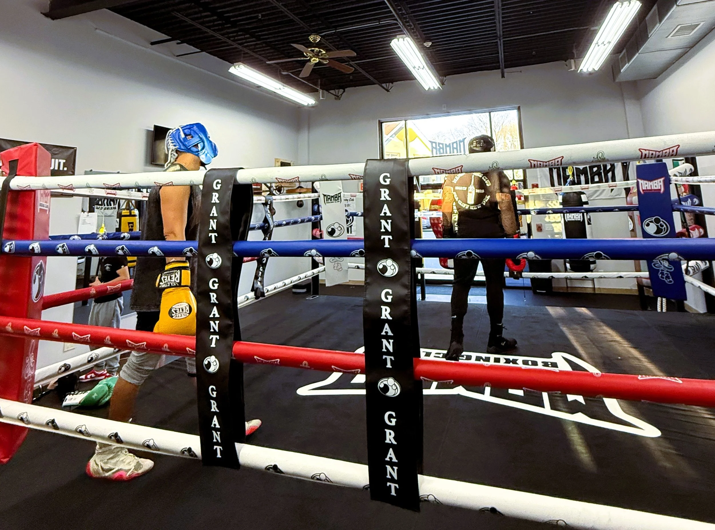 Sparring on Long Island with coach watching