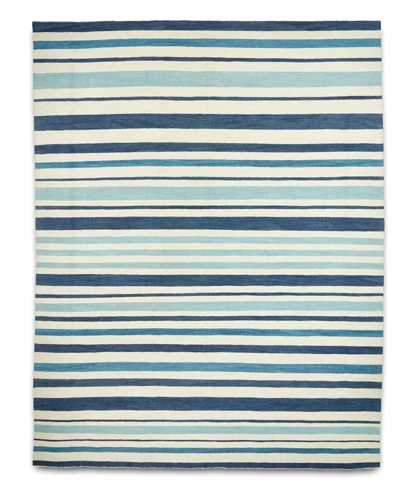 Villa Stripes Premium Wool Flatweave: 5x8 in Maritime 