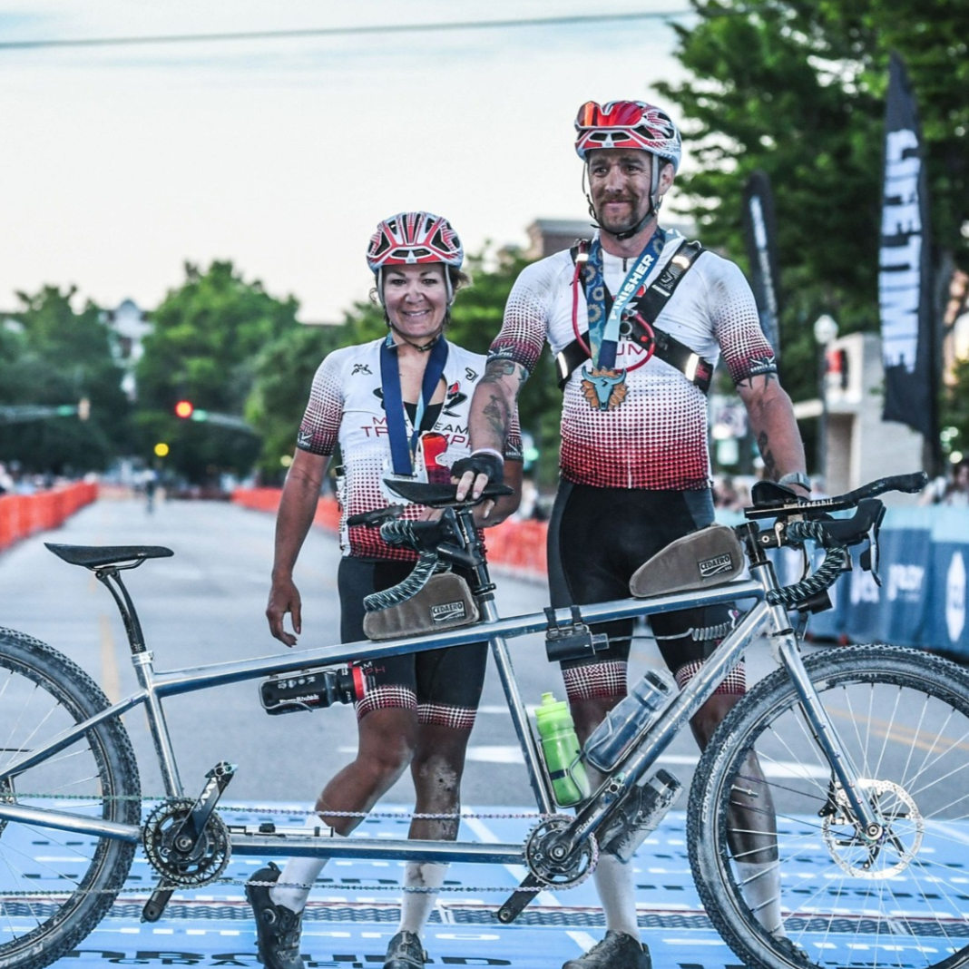 Dave & Tanya Konshak winning the tandem category at Unbound 200, the biggest gravel race in the USA. 