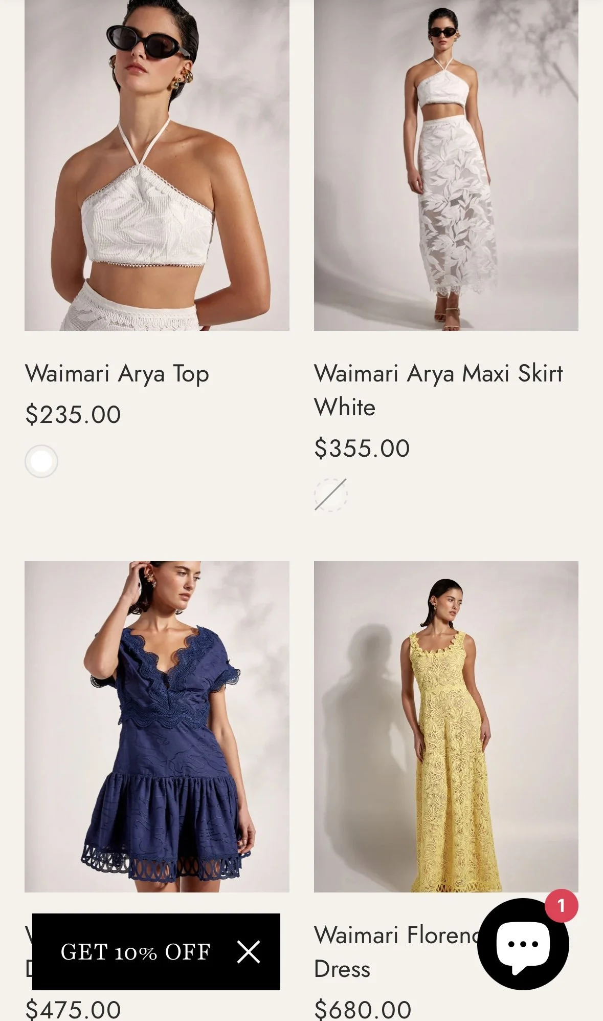 Collection of four women in stylish summer outfits, including tops, skirts, and dresses, showcased against neutral backgrounds.