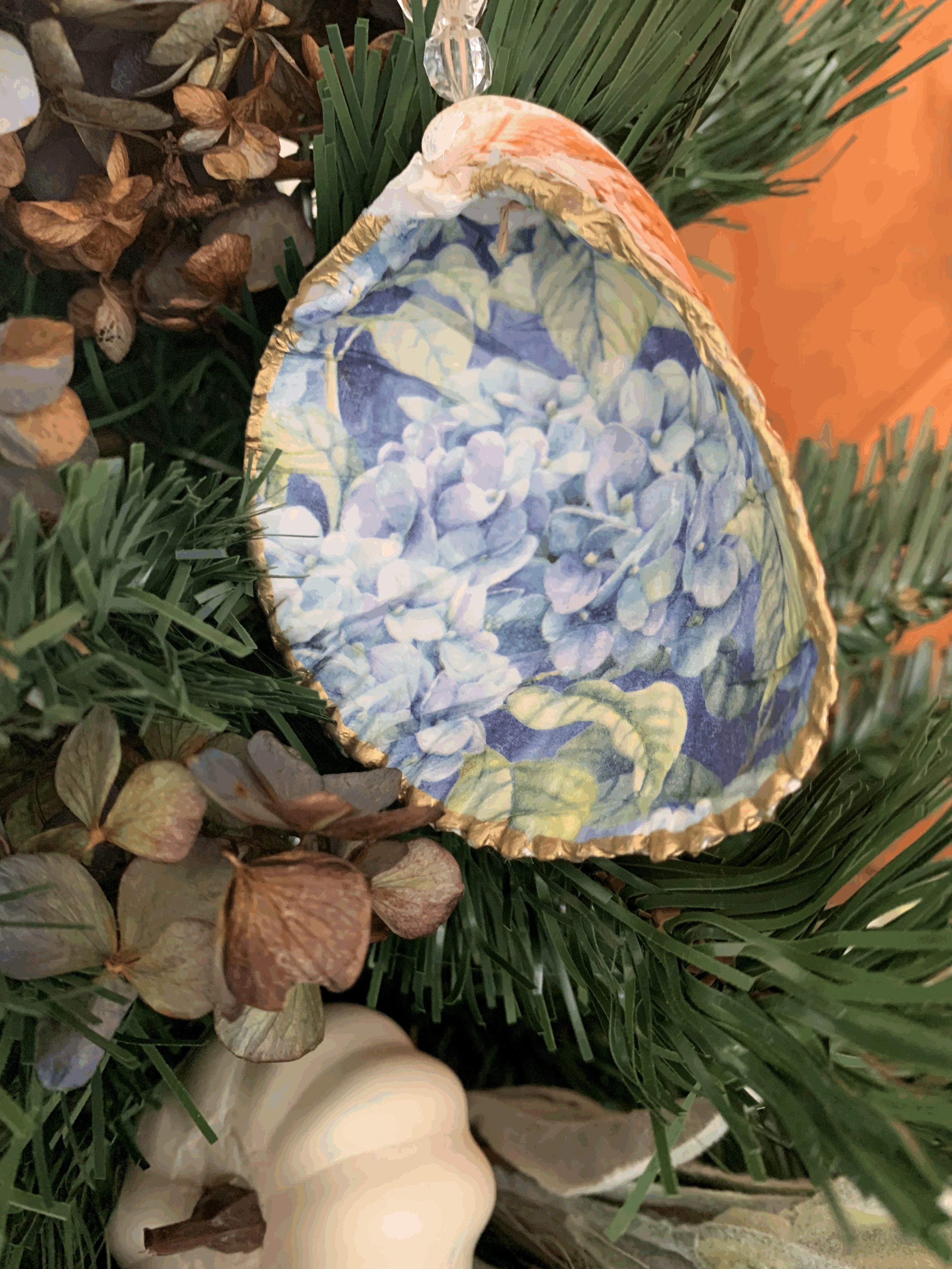 Large Decoupage Hydrangea Ornament