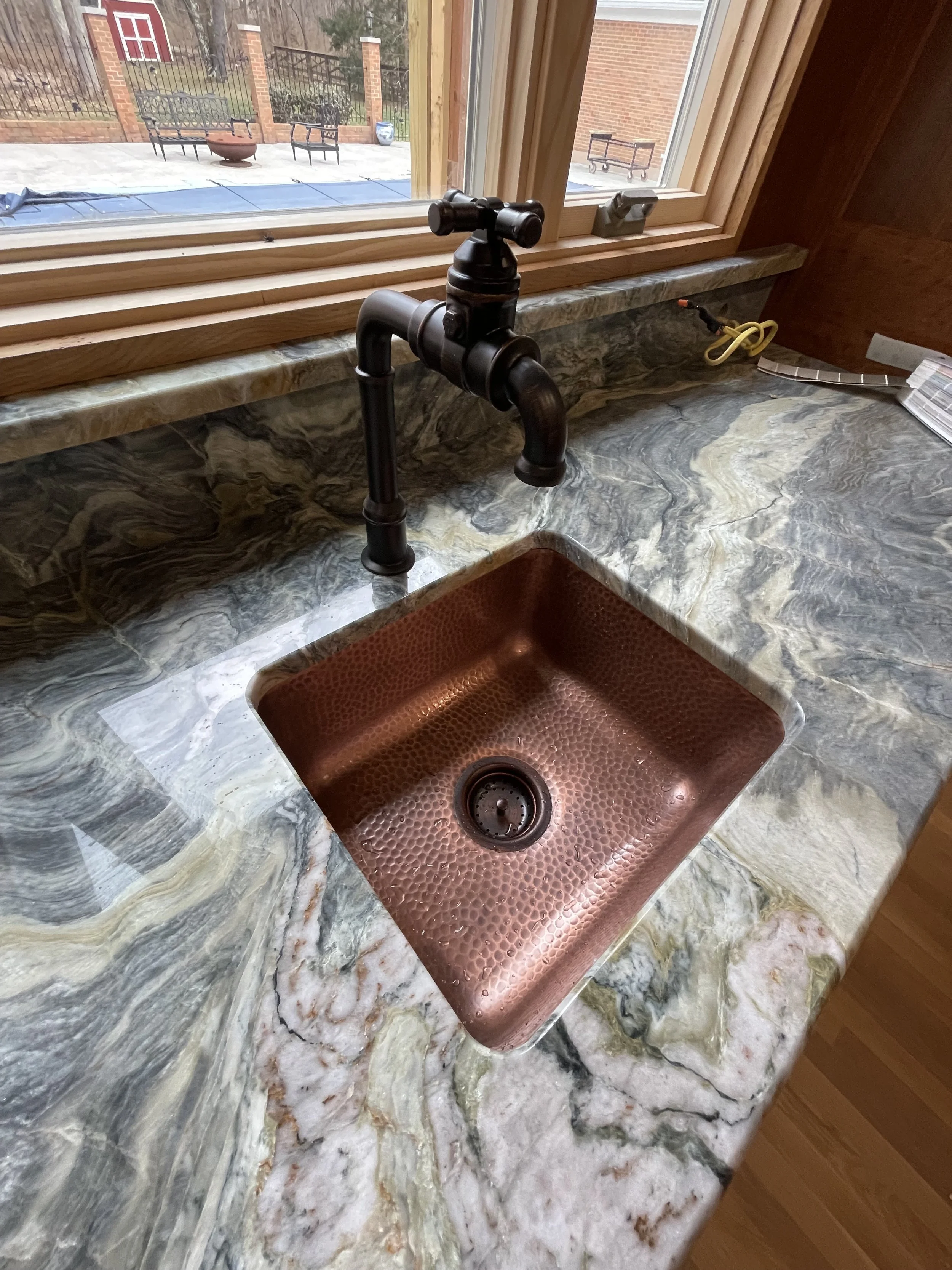 High end copper sink with cast iron faucet
