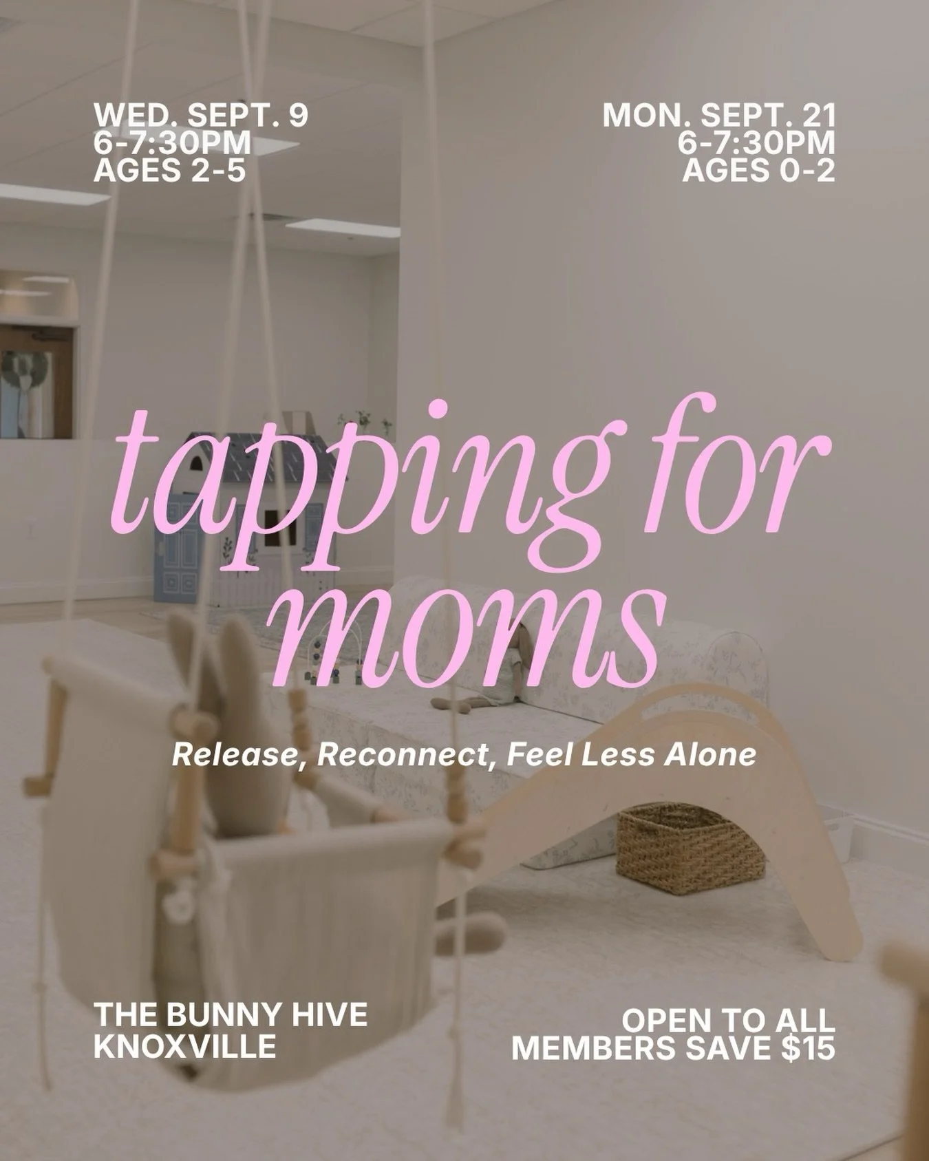 So excited to partner with @thebunnyhiveknoxville to offer two Tapping Circles for Moms this September. 🤍

I discovered tapping postpartum. While I love my son deeply, I remember feeling disconnected from myself and feeling like I couldn&rsquo;t say