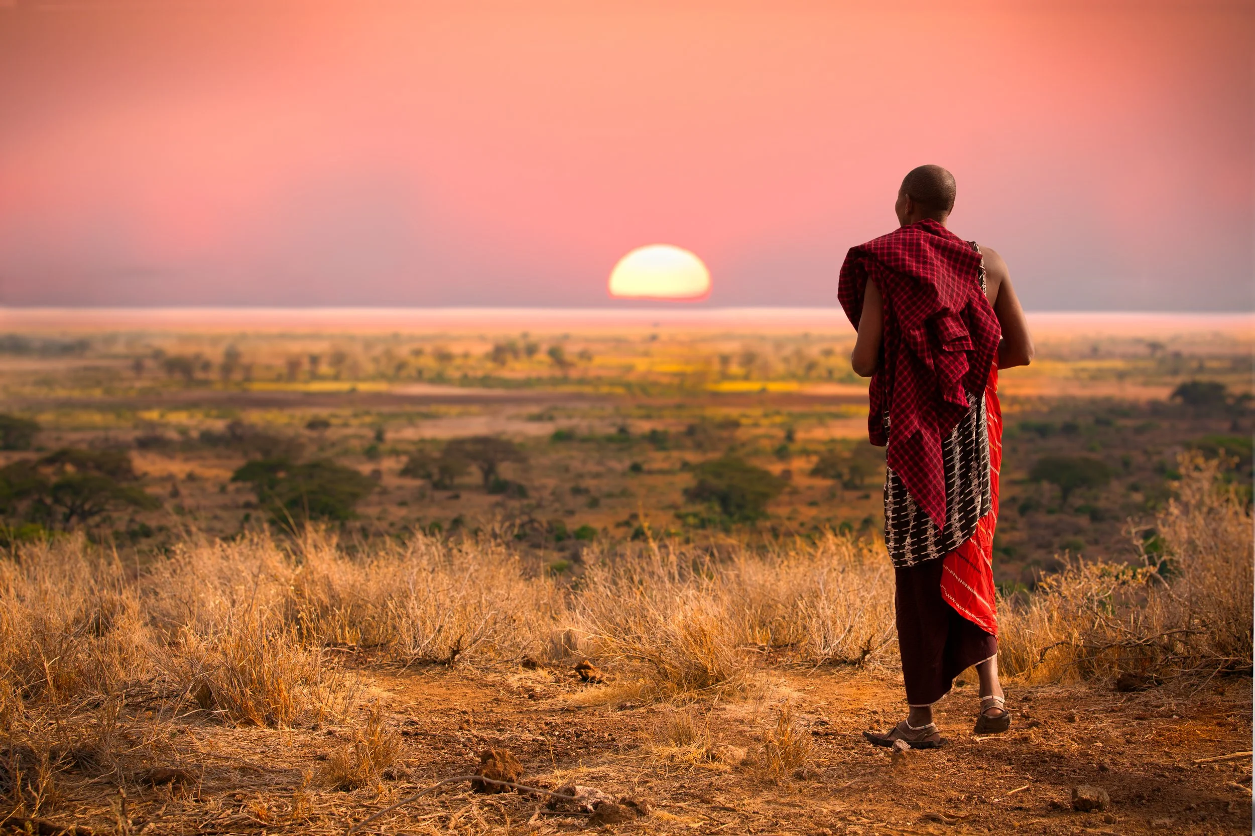 A masaai warrior walking on safari in Kenya