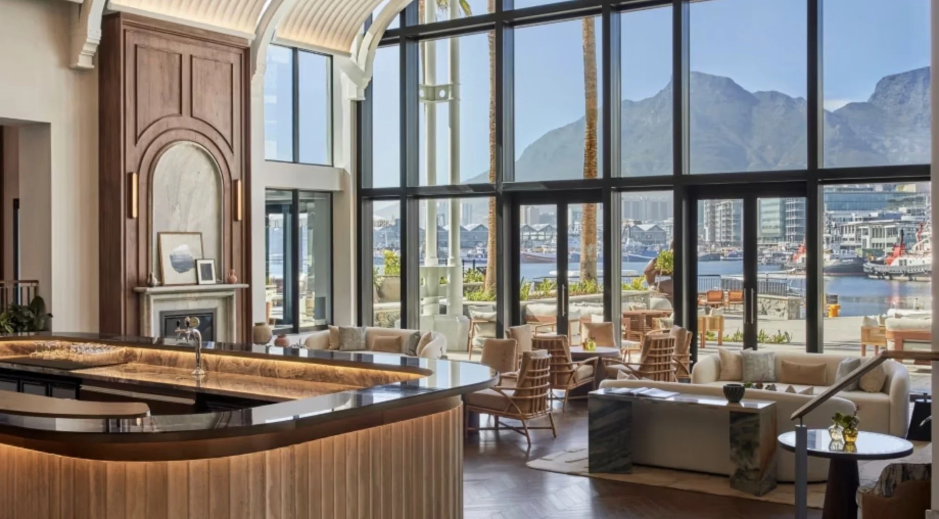 Table mountain views from the lounge at the Intercontinental Table Bay hotel in Cape Town South Africa