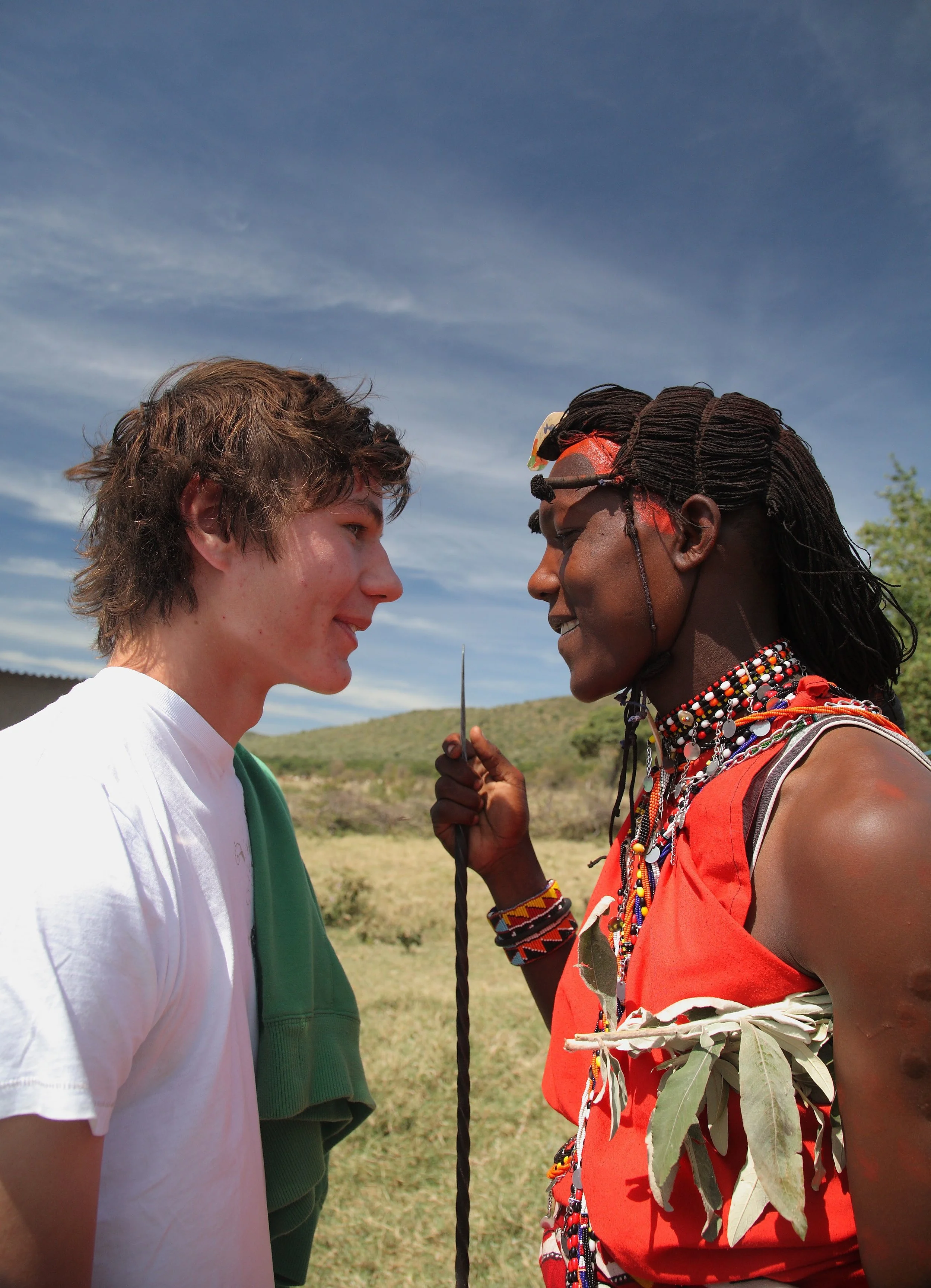 Teenager meeting a local Samburu warrior at Saruni Mara in Kenya